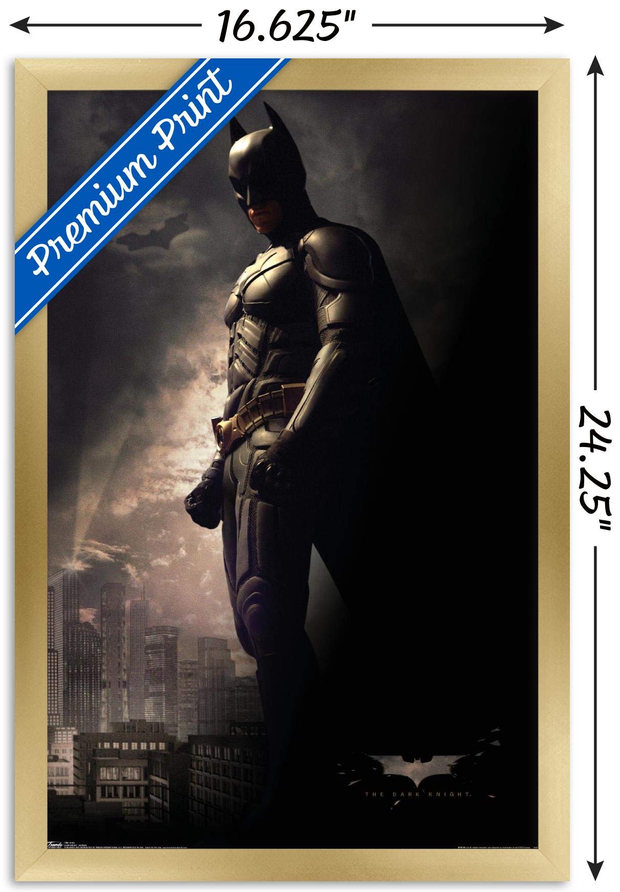 Trends International Dc Comics Movie - The Dark Knight - Batman In The Shadows Wall Poster, 14.725'' X 22.375'', Gold Framed Ver