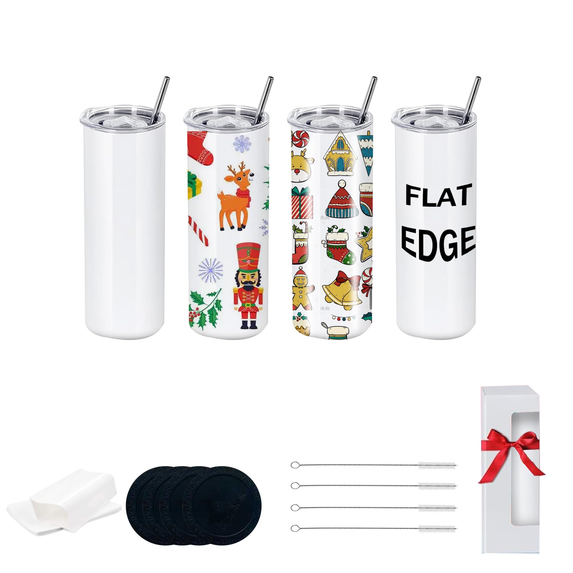 MICLAXYS 4 Pack 20oz Sublimation Tumblers Bulk With Flat Edge, 20OZ Flat Sublimation Tumbler Blank, Skinny Straight Stainless St