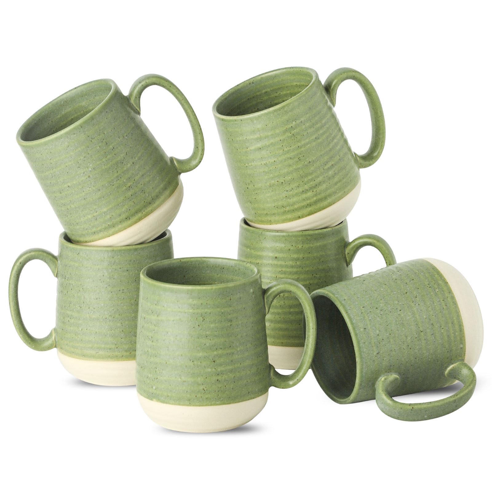 Hasense Stoneware Coffee Mugs Set of 6, 15 Oz Large Coffee Cups with Handle, Tea Mugs for Men and Women, Modern Coffee Mug for C