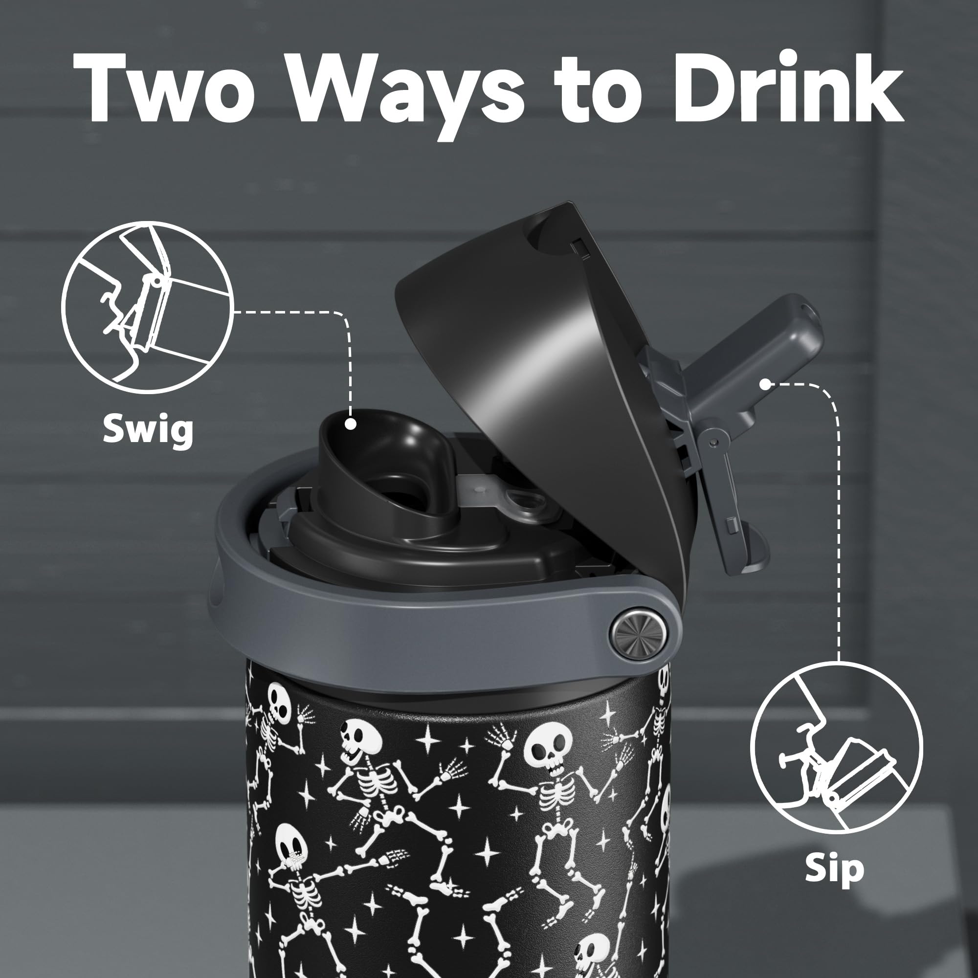24 oz Halloween Insulated Water Bottle: Meoky Stainless Steel Water Bottle with 2-in-1 Straw Lid - Leak Proof, Cold for 24 Hours