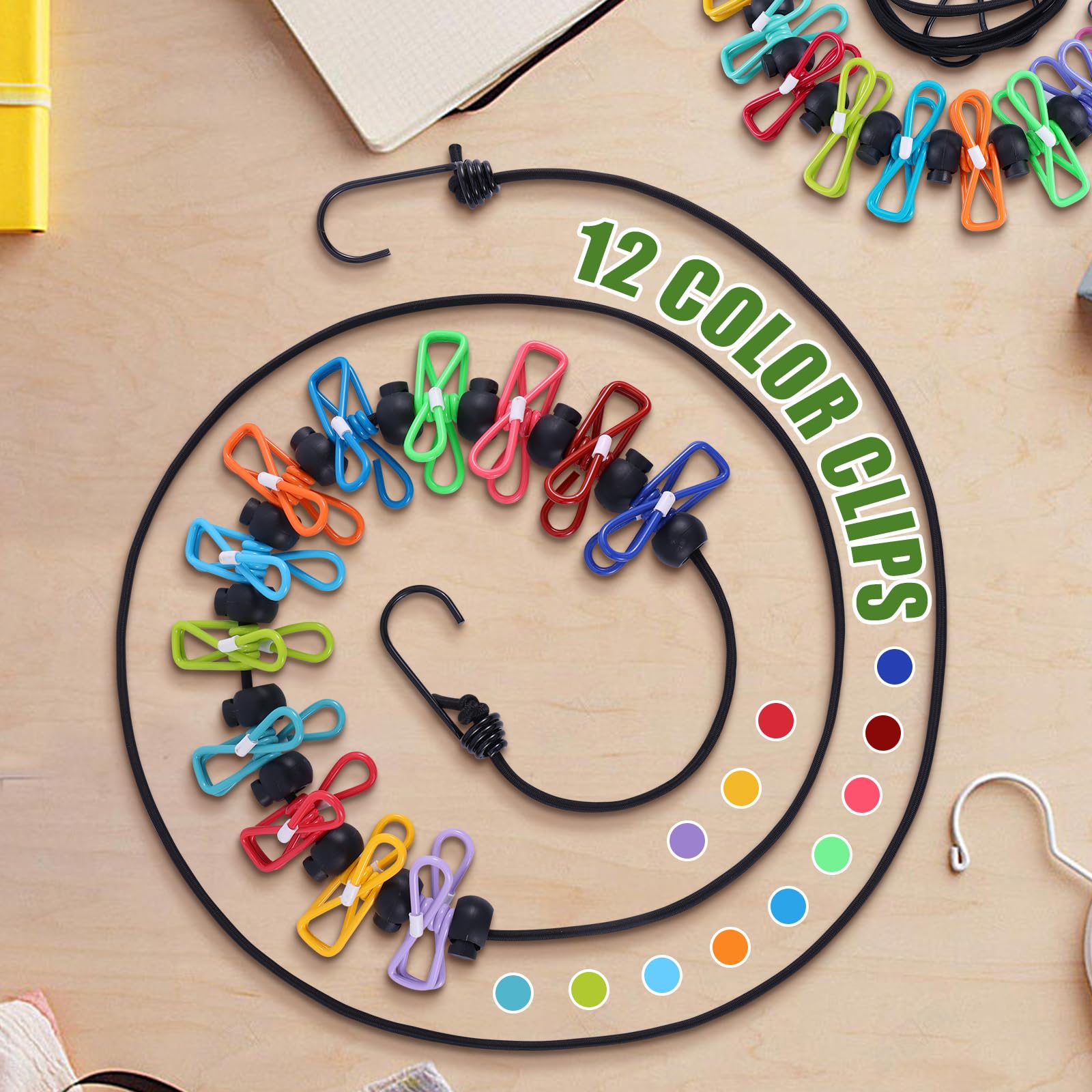 2 Pack Camping Clothesline Portable 12 Clothespins, Camping Accessories Travel Clothesline For Outdoor Indoor, Retractable Cloth