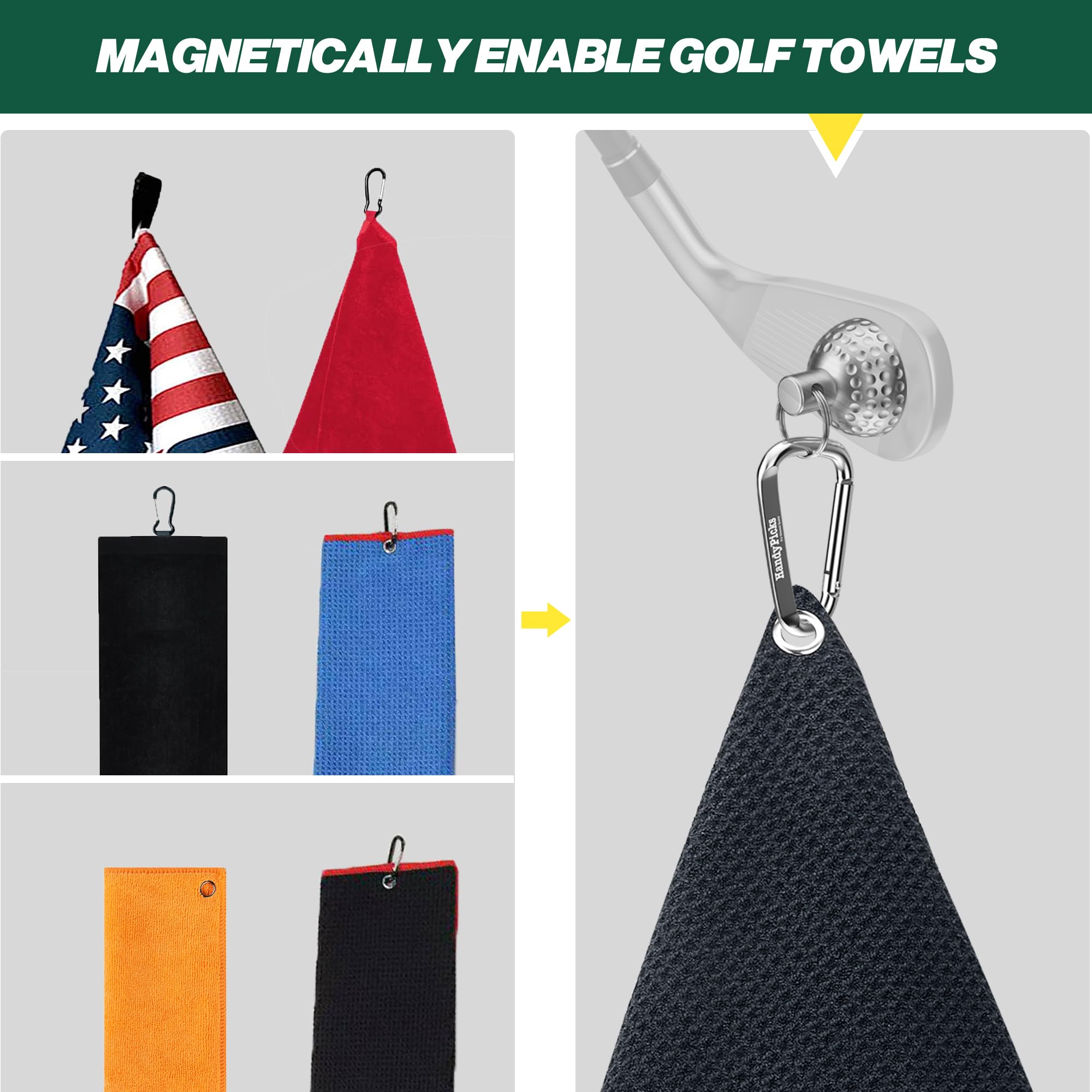 Handy Picks Magnetic Clip for Towel, Mini Metal Golf Ball Design, Removable Industrial Strength Magnet for Strong Hold to Cart a