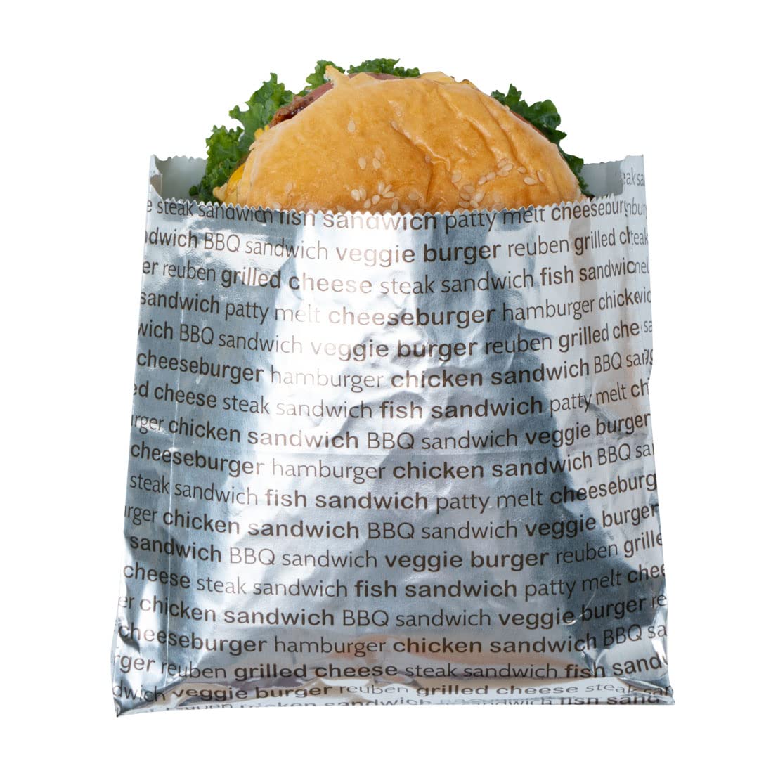 Restaurantware Bag Tek 5.9 X 1.2 X 6.5 Inch Burger Wrappers 100 Greaseproof Sandwich Wraps - Freezer-Safe Heat-Resistant Printed