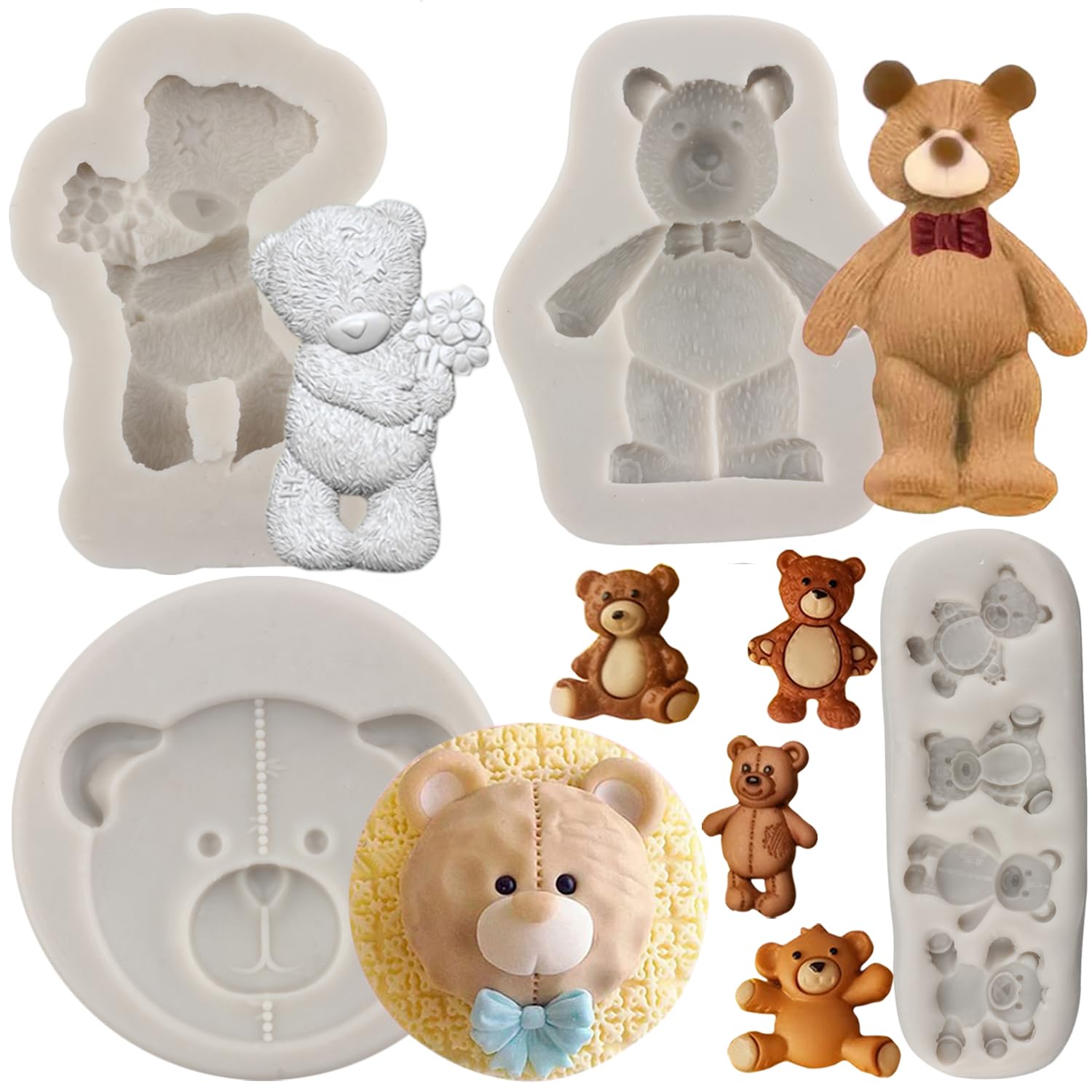 Sijiangmold Bear Fondant Molds Teddy Bear Cake Decoration Silicone Mold For Cupcake Topper Cake Decorating Candy Chocolate Gum P