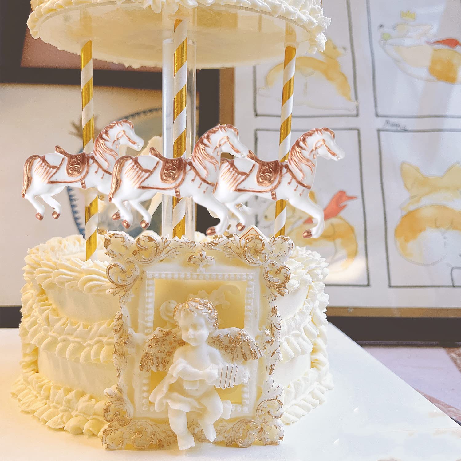 Mujiang Carousel Horse Silicone Fondant Mold 3D Merry-Go-Round Chocolate Lollipop Gum Paste Mold For Baby Shower Cake Decorating