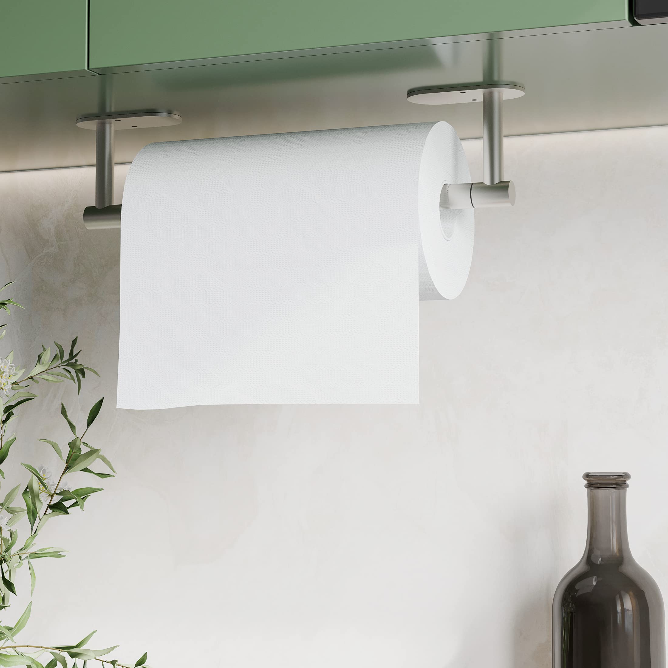 Wzrua Brushed Grey Paper Towel Holder Under Cabinet, Self Adhesive Paper Towel Holder Or Wall Mount Paper Towel Holder For Kitch