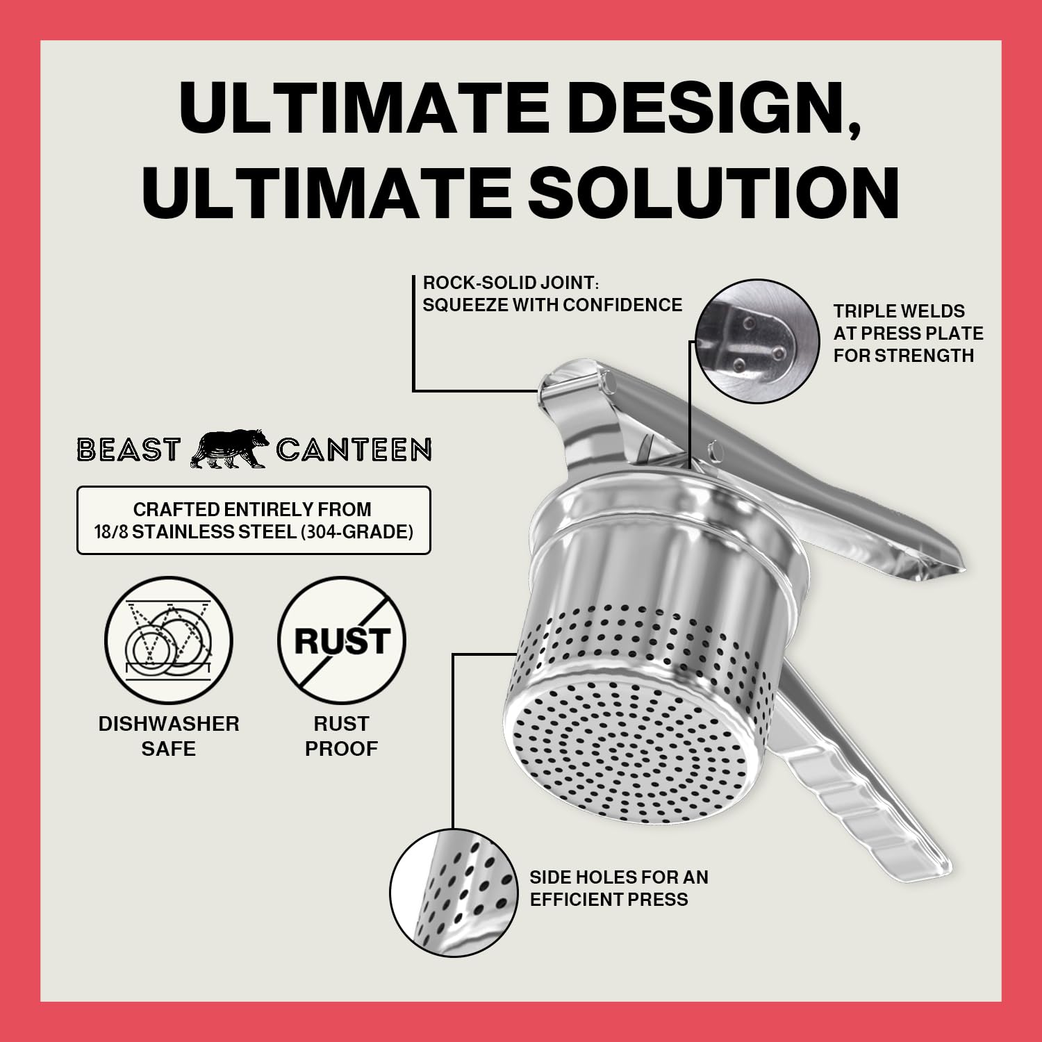 Beast Canteen Potato Ricer - Ricer For Mashed Potatoes, Made Of 18/8 Stainless Steel, Make Fluffy Smooth Mashed Potatoes & Rice