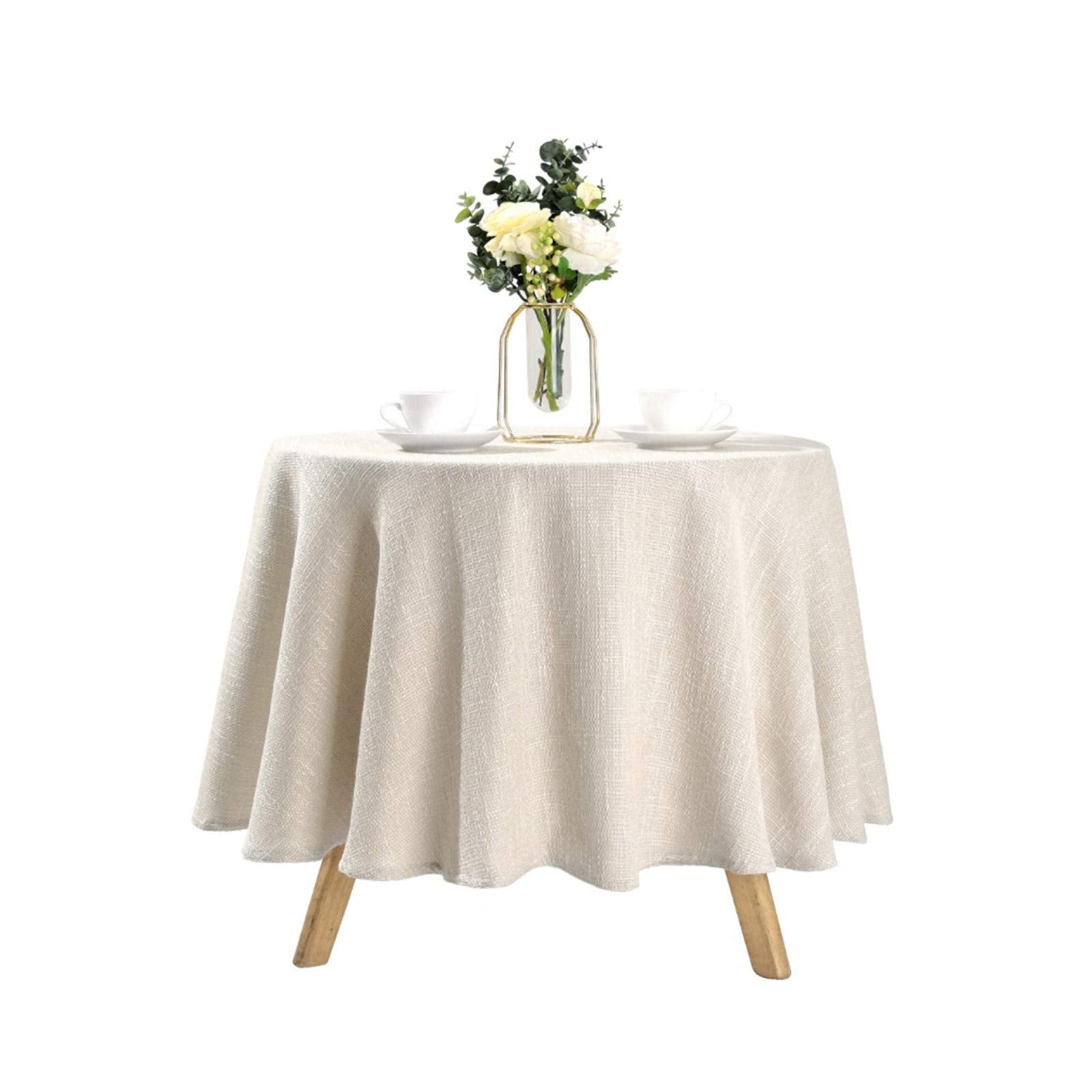 Dimatic Cotton Linen Solid Color Tablecloth Round Simple Style Table Cover For Small Round Table 24''-40'' (2 Seats), Off White,