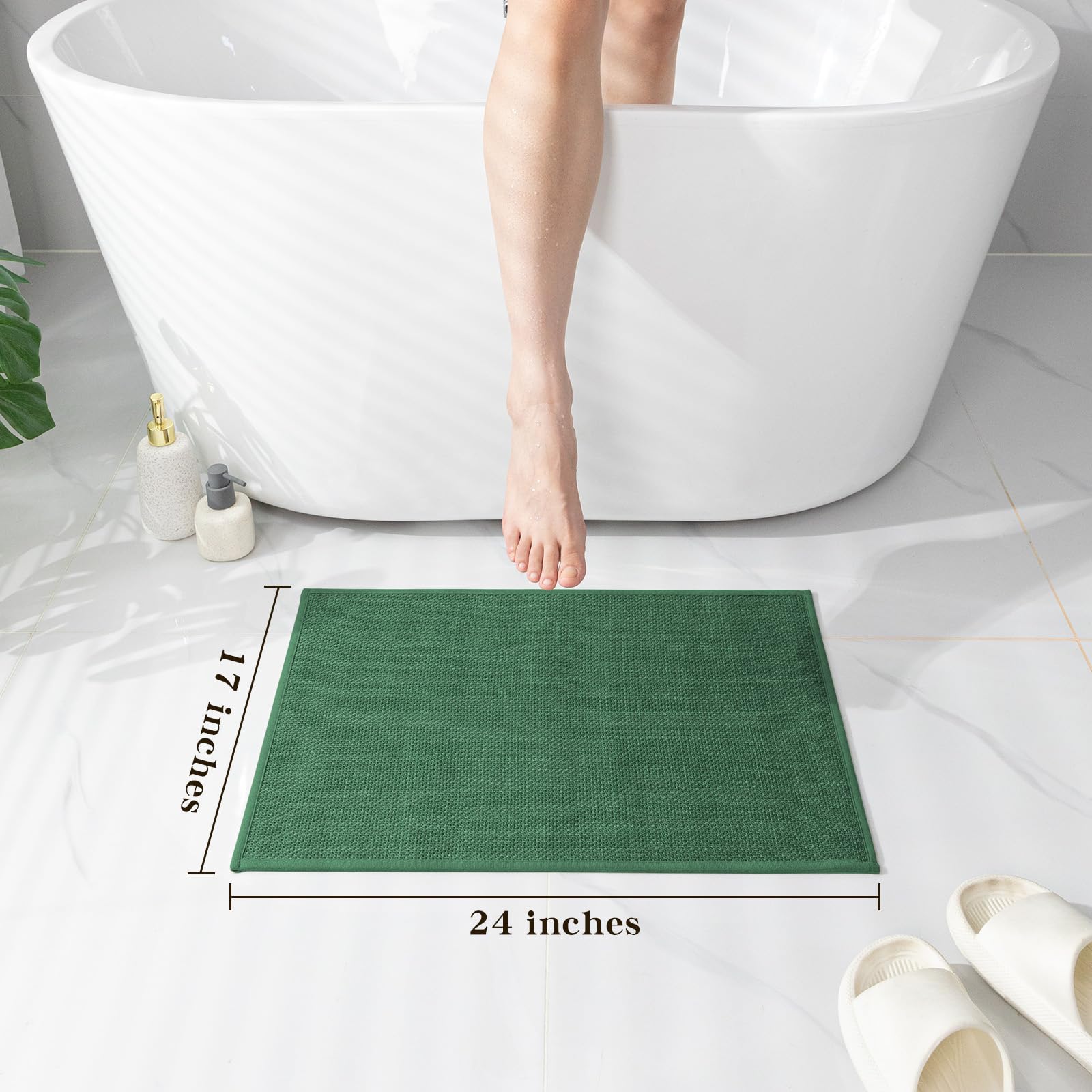Chakme Bathroom Rugs Mat 24X17, Ultra Thin Non Slip Bath Mat Small Quick Dry Absorbent Bath Mat For Bathroom Floor, (Green, 24''