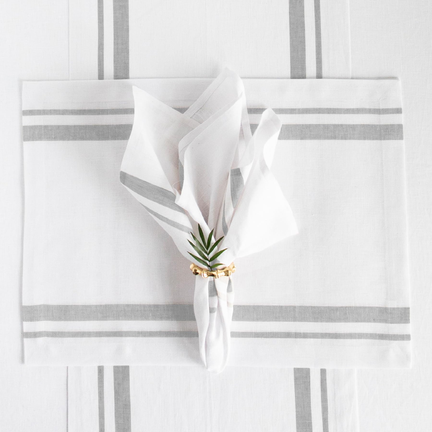 Solino Home Stripe Linen Dinner Napkins 20 X 20 Inch - 100% Pure Linen Grey And White Cloth Napkins Set Of 4 For Spring, Easter