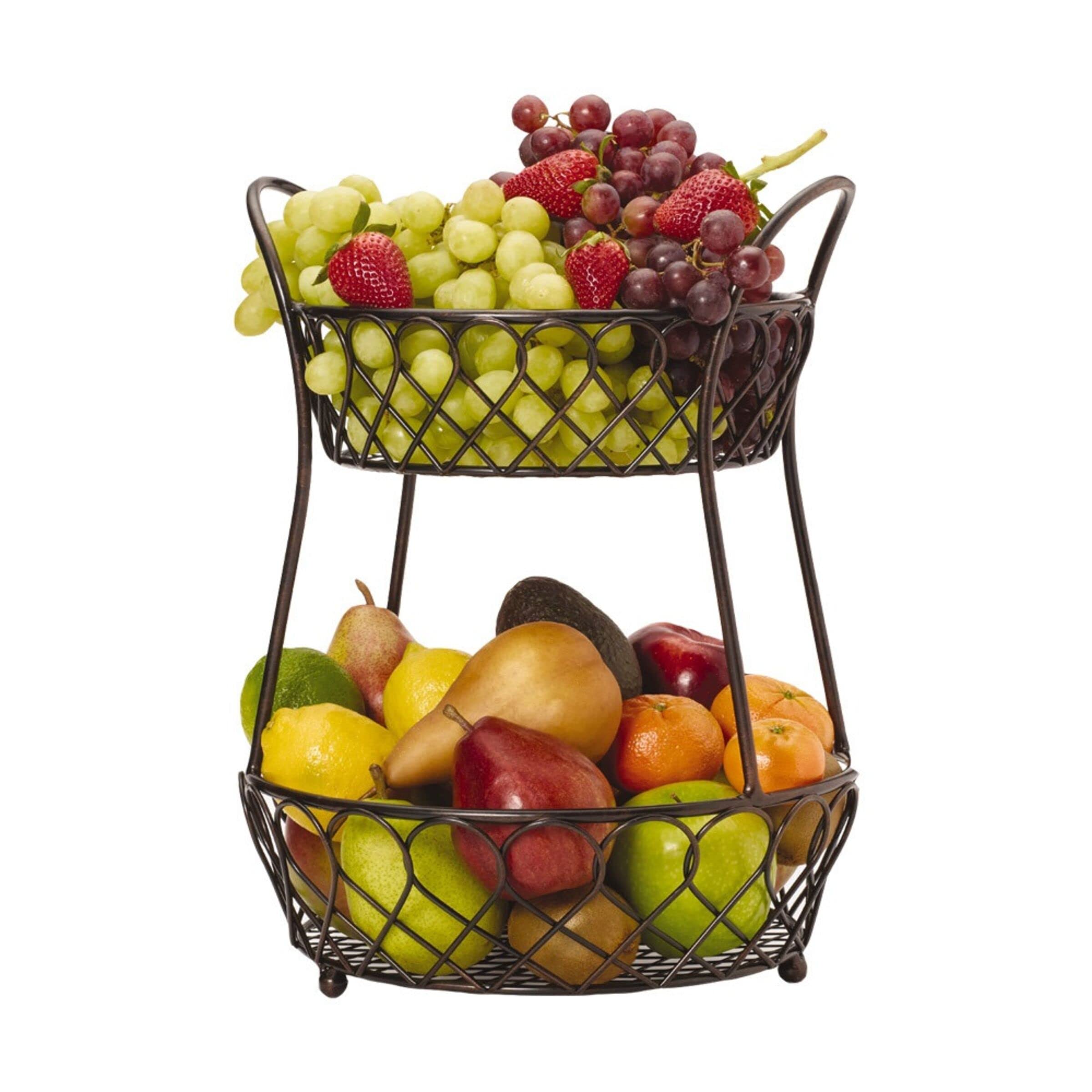 Gourmet Basics by Mikasa Loop and Lattice 2 Tier Divided Round Basket  Black