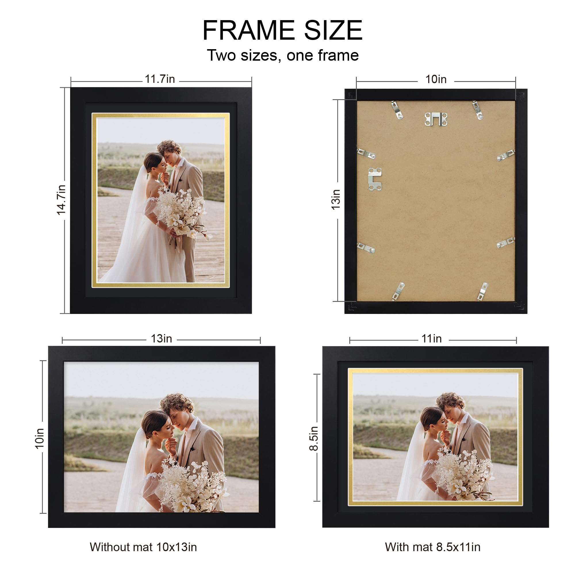 Hongkee 10x13 Picture Frame Set of 4, Made of Real Glass and Black Frame, 10 by 13 Photo for Wall or Tabletop - Display Picture