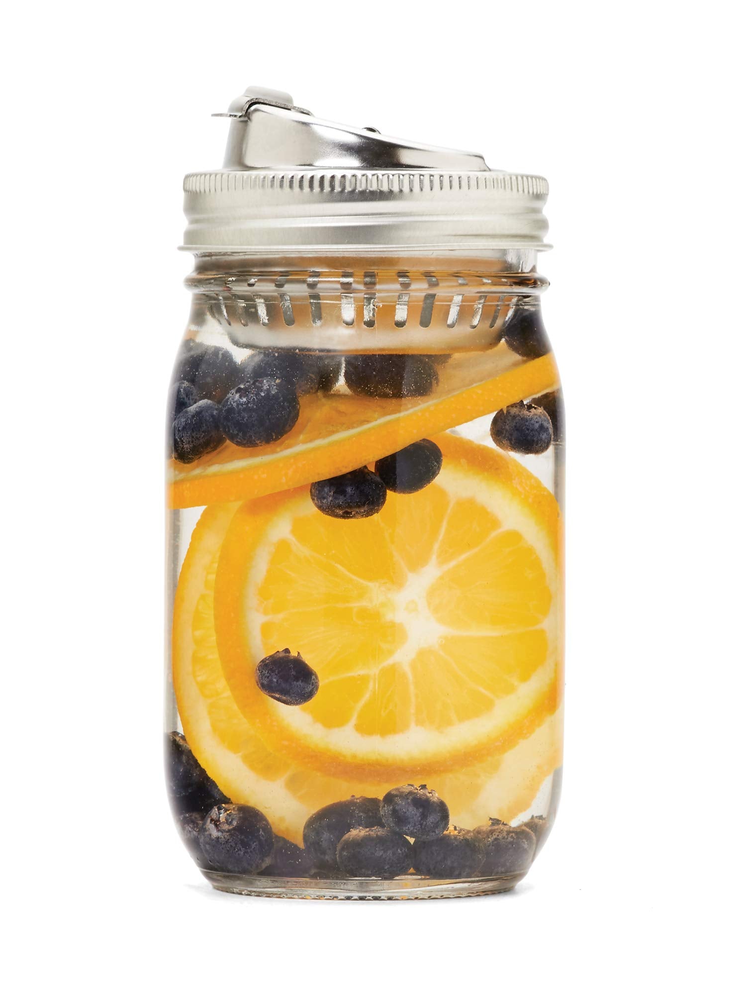 Jarware Stainless Steel 2-In-1 Drink And Fruit Infusion Lid, Regular-Mouth, Silver