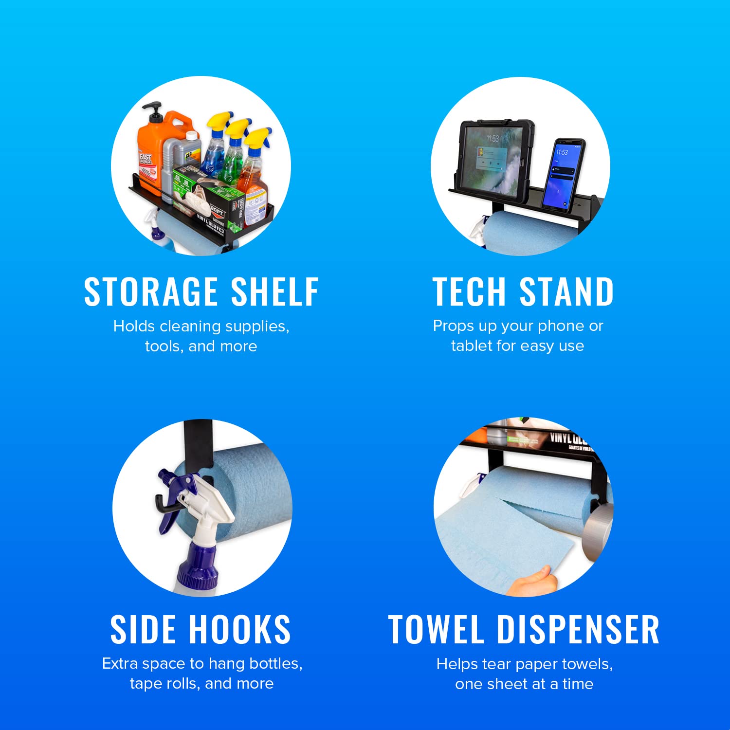 Storeyourboard Paper Towel Holder, Wall Mount Shelf, Holds 50 Lbs, Garage, Home, Quick Clean Station