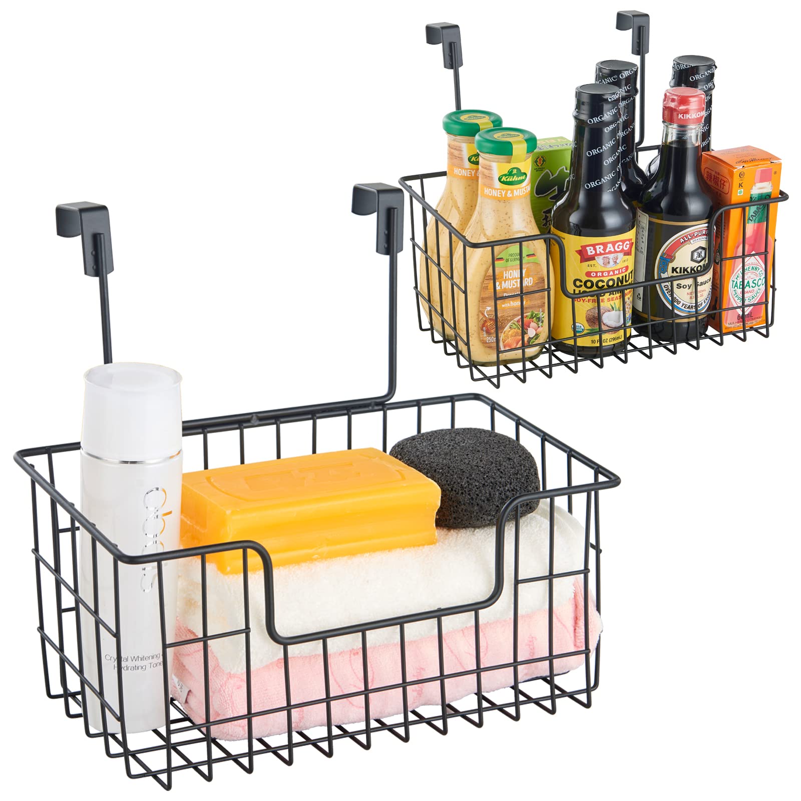 2 Pack The Cabinet Door Organizer,Hanging Wall Mount Storage Wire Basket, Grid Storage Basket For Kitchen,Cabinet,Bathroom,Pantr