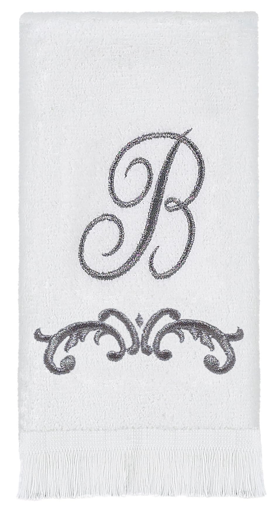 Avanti Linens - Fingertip Towel, Soft & Absorbent Cotton Towel, R-Scroll, Cursive Style Decor (Monogram Collection, Initial B)