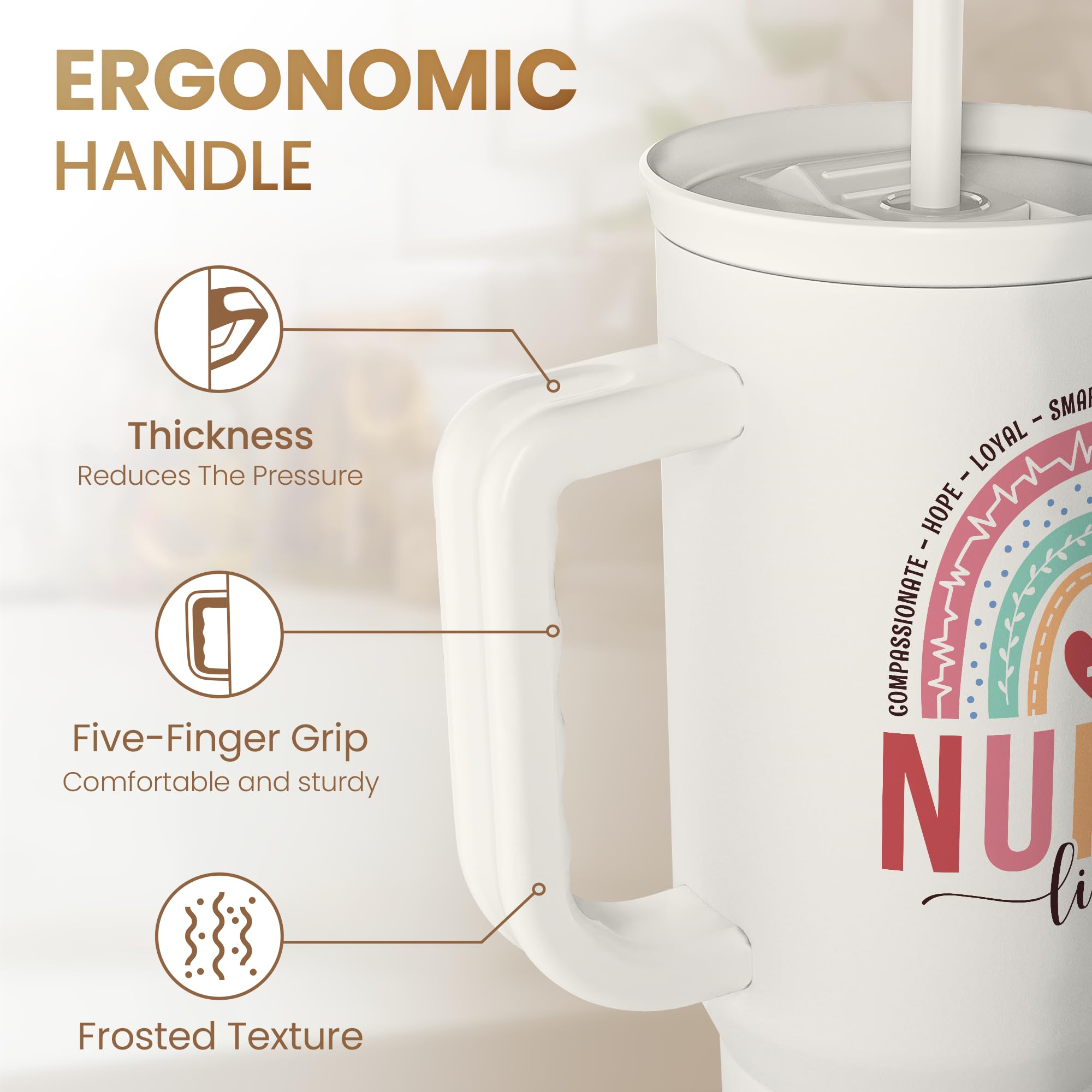 Sandjest Nurse Tumbler With Handle 40Oz, Stainless Steel Tumblers Coffee Travel Mug Cups With Straw, Nurse Appreciation Gifts Fo