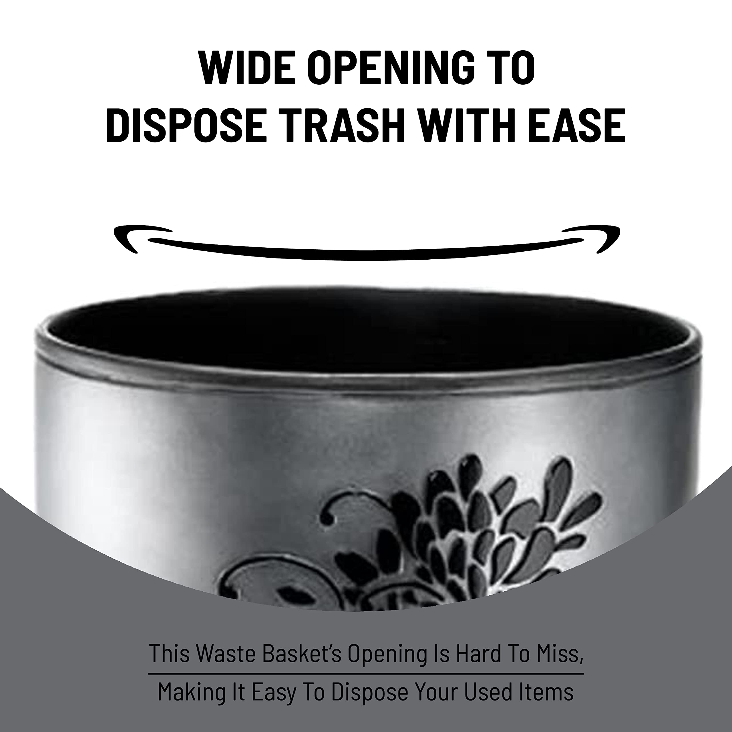 Popular Bath Erica Collection Grey Resin Trash Can, 9'' X 6'' X 9.5''