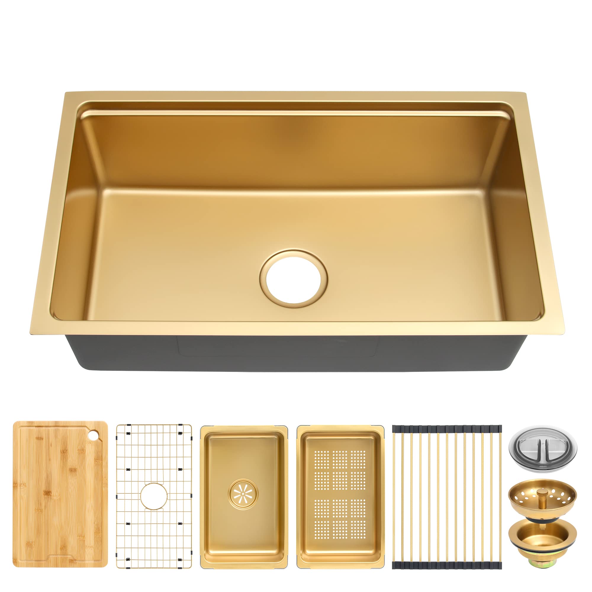MILOSEN Gold Undermount Kitchen Sink 30  18  9 inch, Stainless Steel Workstation Sink, Single Bowl Kitchen Sinks, Large and Deep