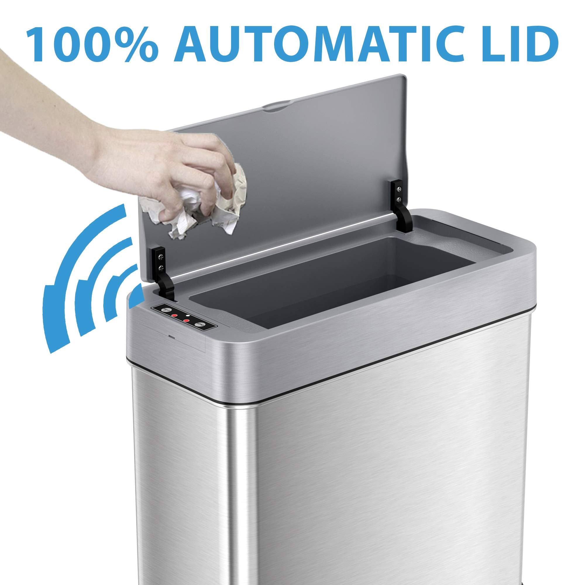 iTouchless 4 Gallon Sensor Trash Can with AbsorbX Odor Control System  Lid Opens Left  15 Liter Slim Stainless Steel Automatic Wastebasket  Space-Saving Bin for Bathroom  Kitchen  Office  Hotel