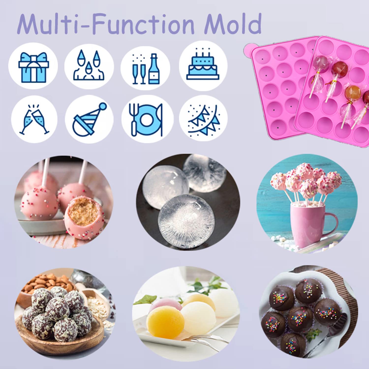 Mold - Silicone Cake Pop Kit With Measuring Cup Decorating Pen With 4 Piping Tips 100 Pcs Lollipop Sticks 100 Pcs Treat Bags 800
