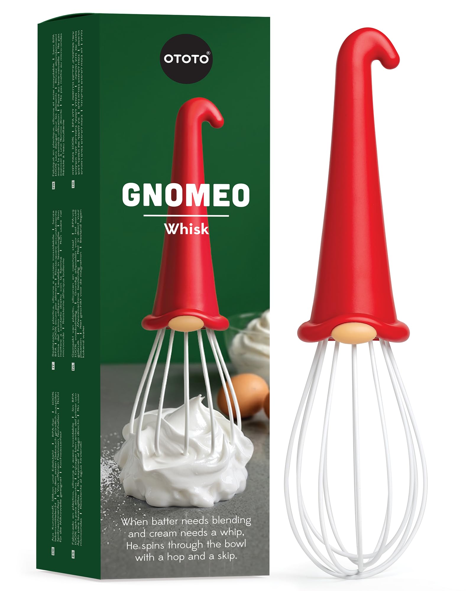 OTOTO Gnomeo Whisk  Red Gnome Handle Whisk for Baking & Cooking, Fun Gnomes Kitchen Gadgets, Quirky Baking Tools, Unique Kitche