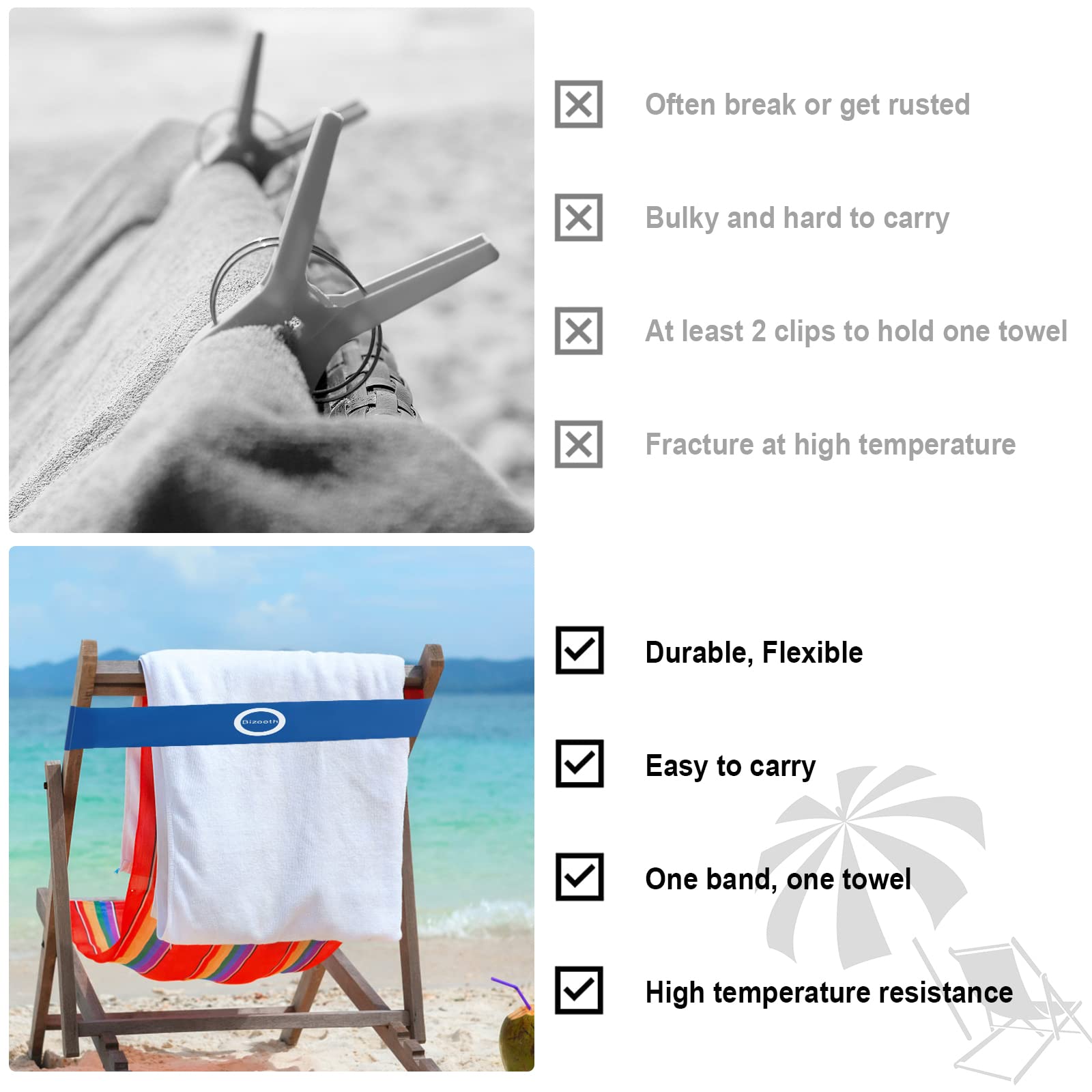 6 Pack Towel Bands For Beach,Pool Chairs & Cruise Ship Essentials,The Better Towel Chair Clips Towel Holder Beach Towel Clips(Da