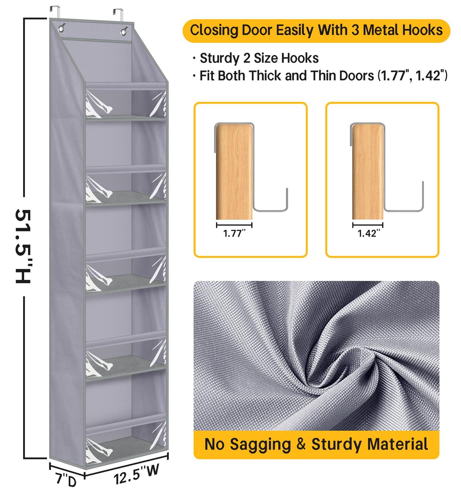 Sleeping Lamb Narrow Door Hat Organizer For Baseball Caps, Baseball Hat Rack For Closet/Wall Hold 40 Hats Storage Holder Clear H