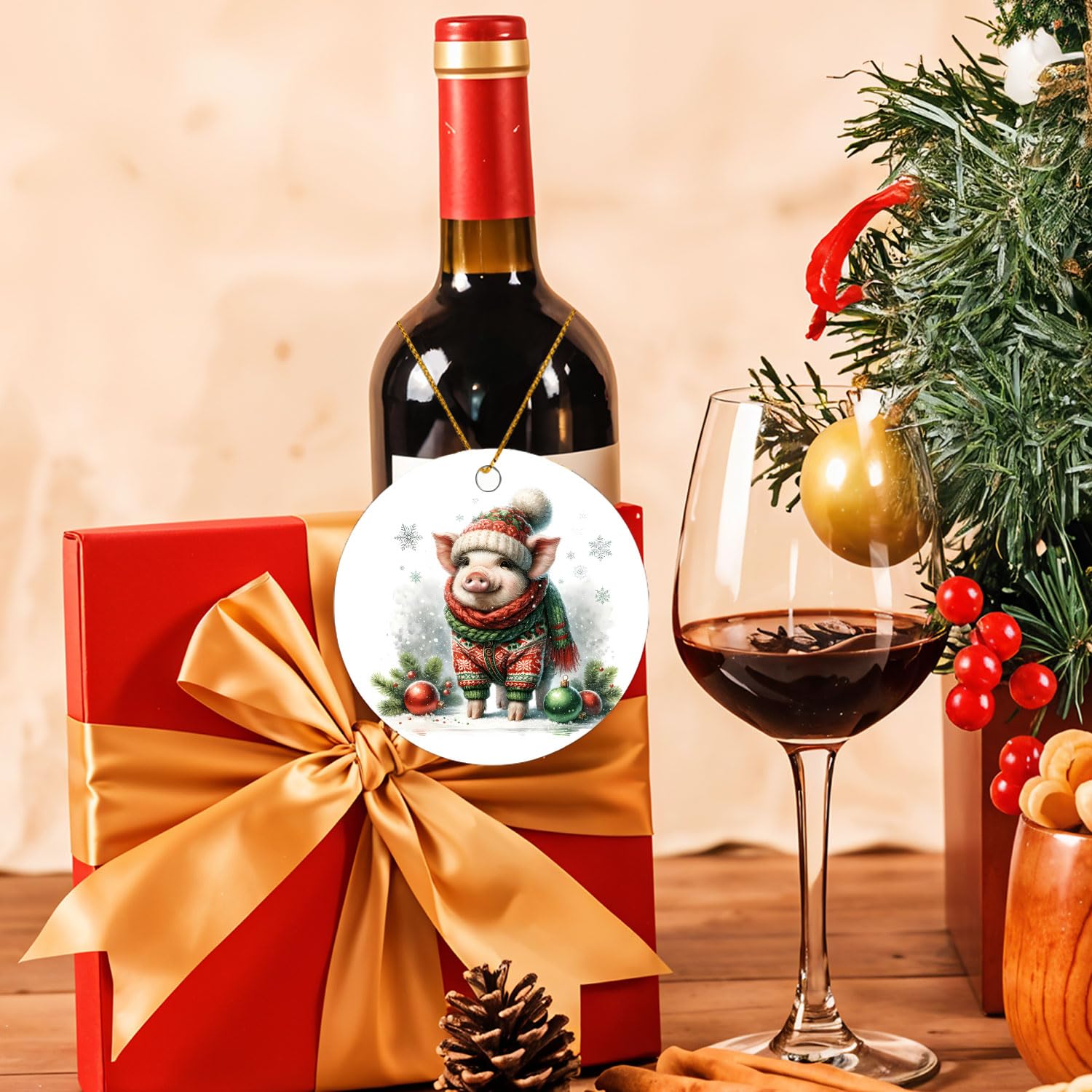Christmas Pig Ornament - Decorative Hanging Decor for Pig Lovers