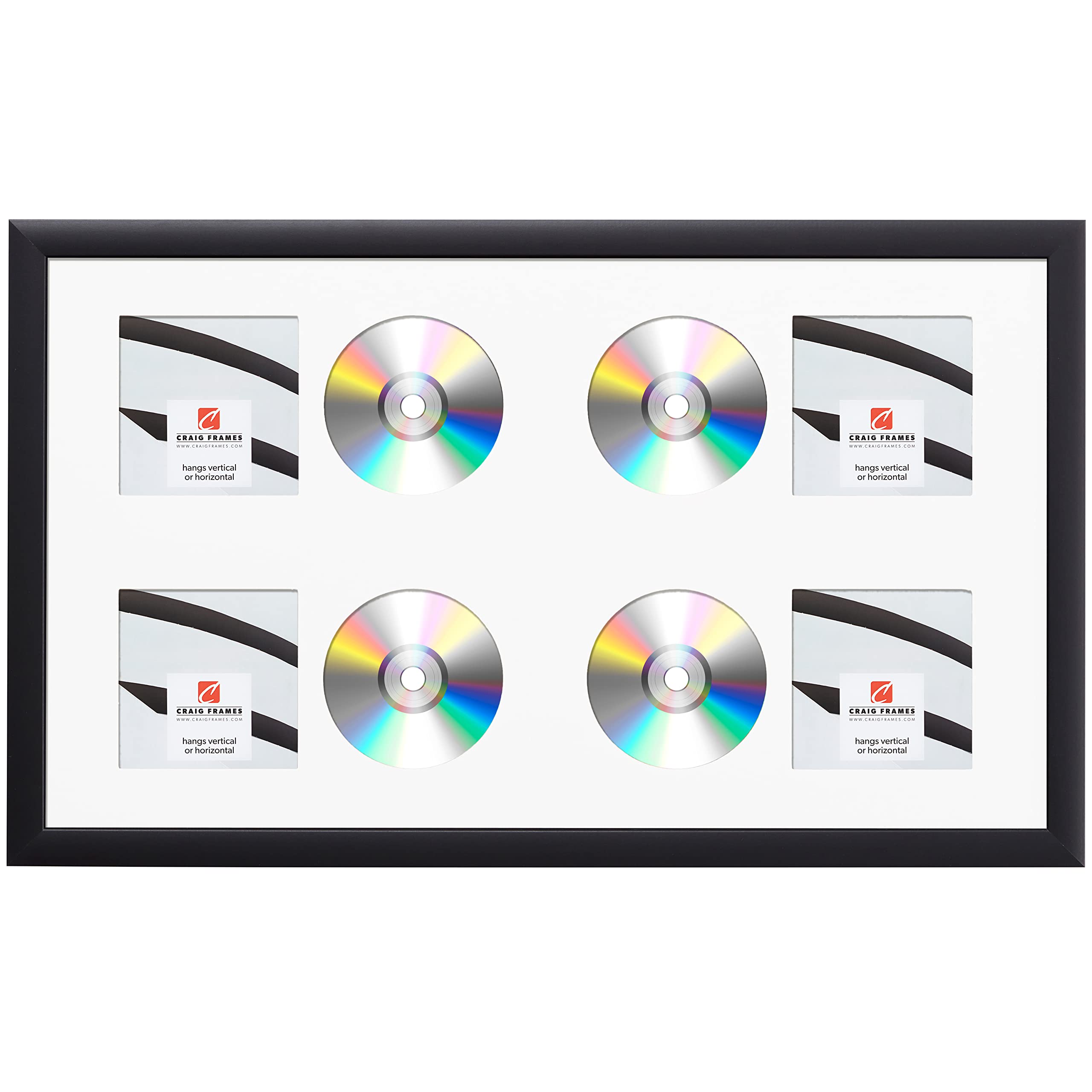 Craig Frames 15x26 White 4-CD Display Mat Complete w/ 1 Wide Black Frame (4CD1WB3WH)