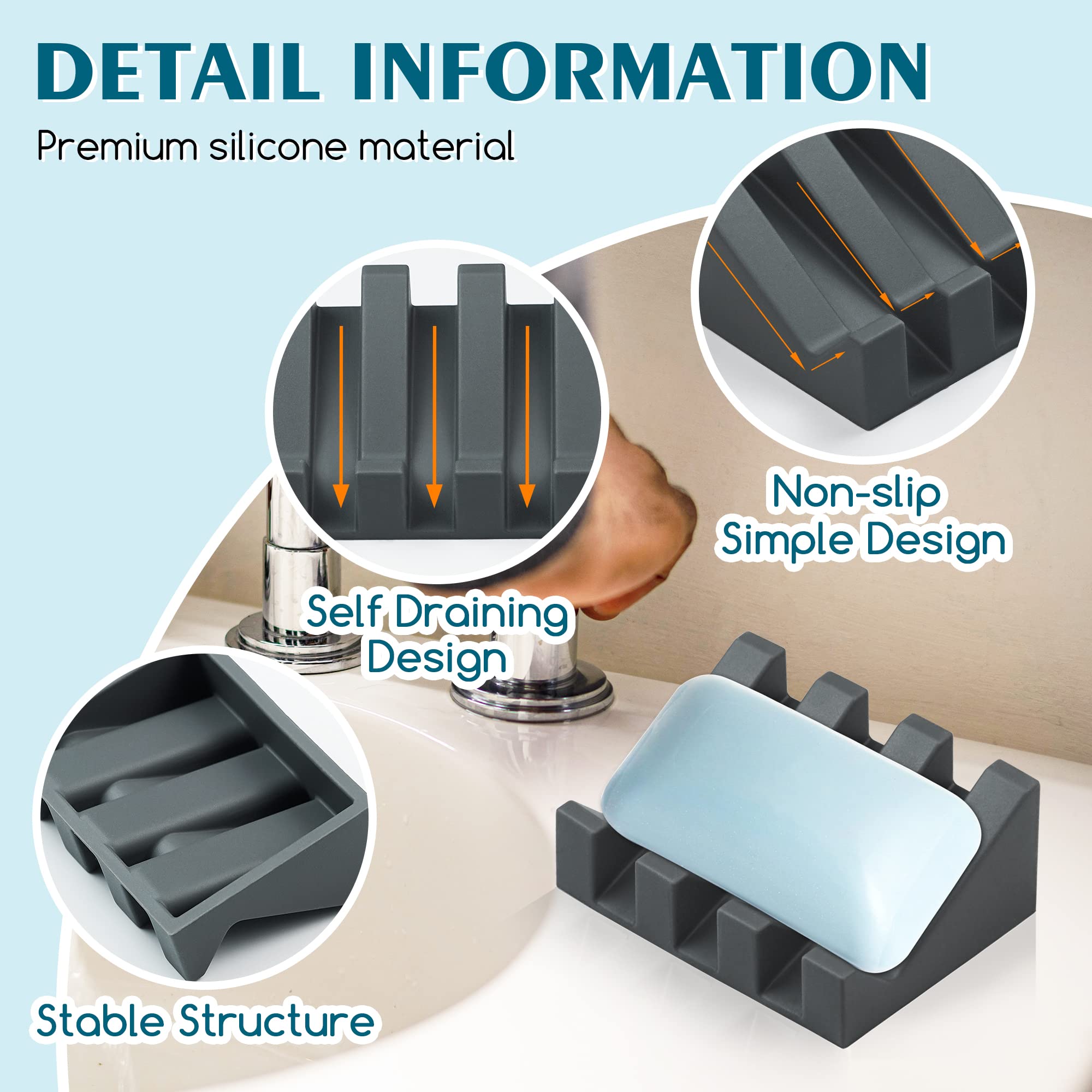 New Silicone Soap Dish With Drain,Soap Dish Shower Waterfall Bar Soap Holder Tray With Drain Soap Saver For Bathroom Kitchen Acc