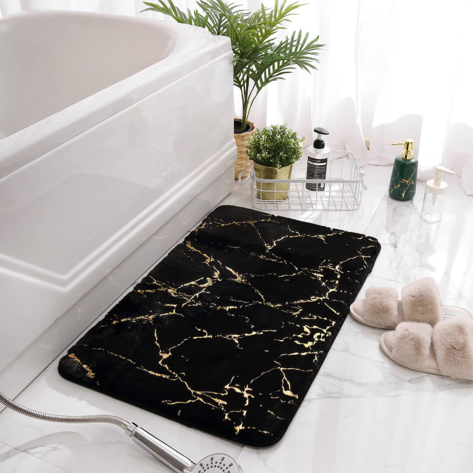 Eanpet Marble Bathroom Rugs Nonslip Black Gold Bathroom Mats Ultra Soft Washable Bath Mats For Bathroom Floor Mats Carpet Water