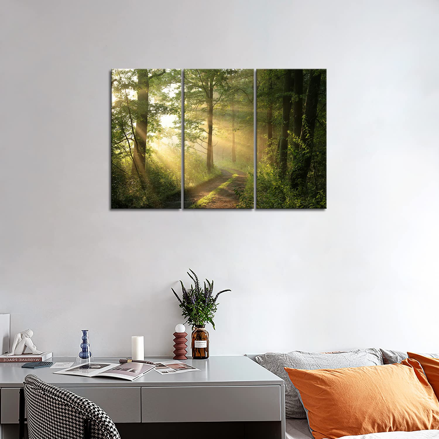 Forest Nature Wall Art Decor Sunshine Through Forest And Road Canvas Pictures Artwork 3 Panel Nuture Landscape Painting Prints F
