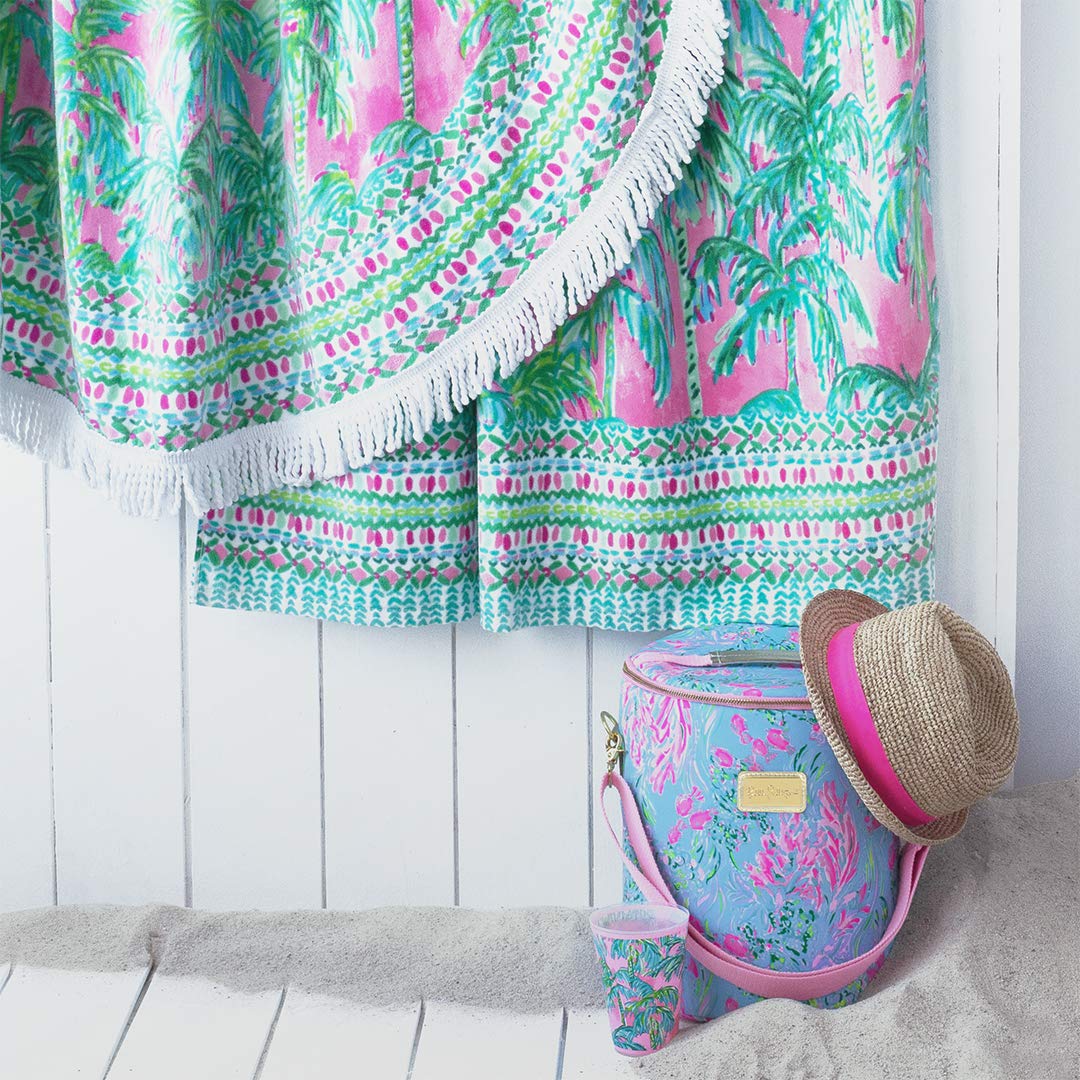 Lilly Pulitzer Oversized Pool/Beach Towel, 40 X 70, Large Terry Cloth Towel For Adults, Pink/Green Palm Tree Print, Suite Views