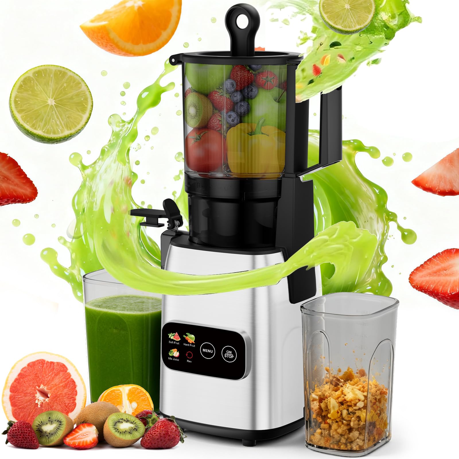 Kismile 300W Cold Press Juicer, 5.4 Wide Feed Chute, Slow Masticating Juicer Machines Vegetable and Fruit, Electric Juicers Juic
