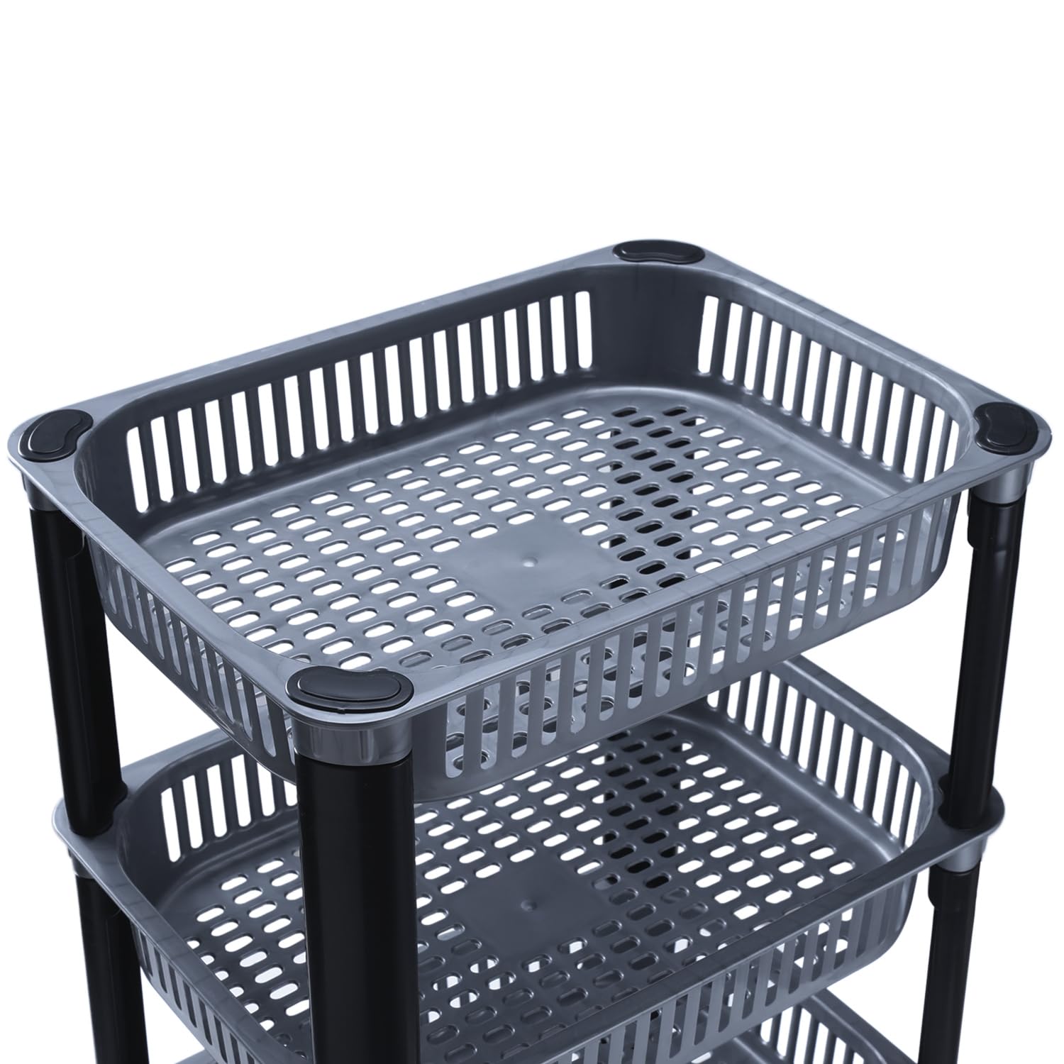 Biltoxi Kitchen Racks Plastic, Vegetable Basket Stand, Plastic Rack Office, Fruits Onion Stand for Kitchen (Grey Color, 4 Layer)