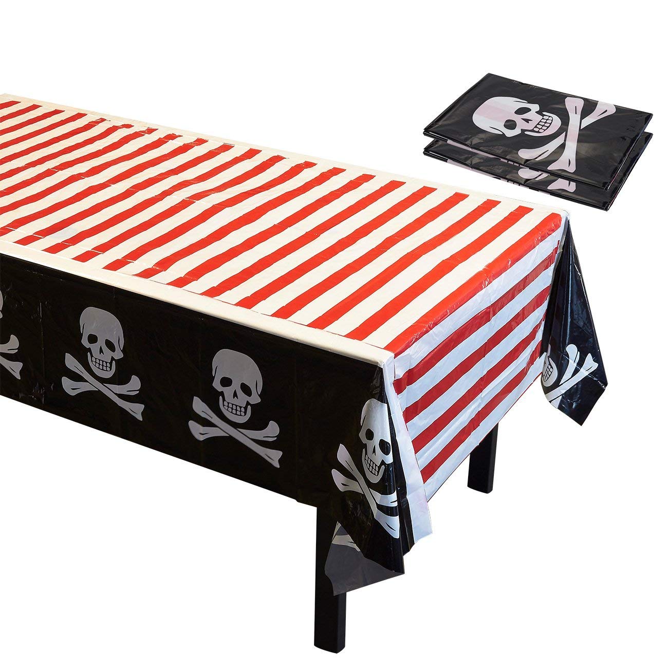 Juvale 3 Pack Pirate Table Cover For Kids Birthday Party Decorations, Plastic Tablecloth For Halloween Supplies (54 X 108 In)