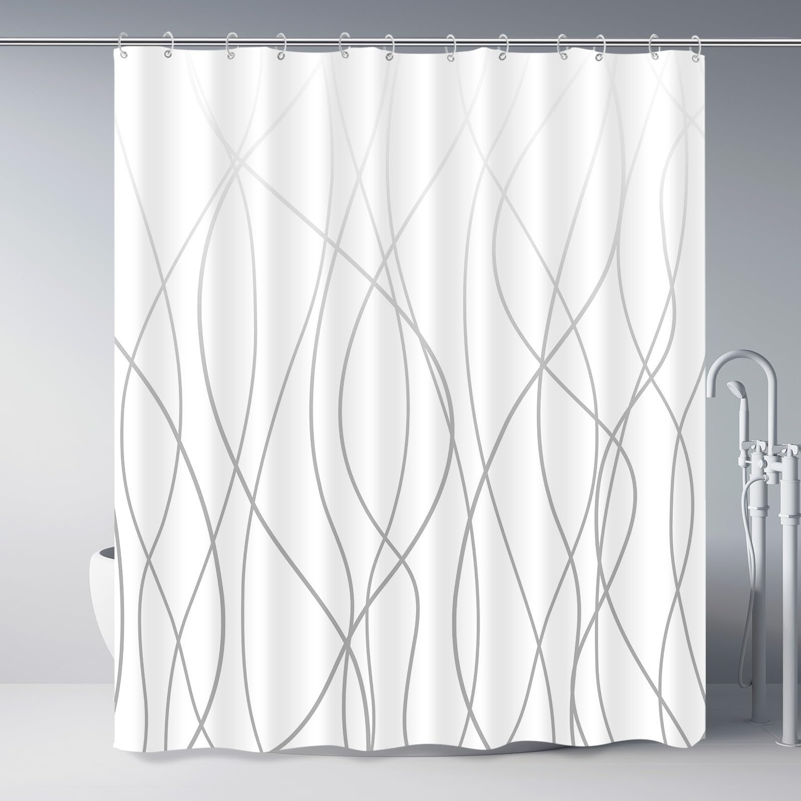 Punkray Ombre Grey Shower Curtain For Bathroom With Hooks Shower Curtain Set Stripe Bath Curtains Decorative White Shower Curtai