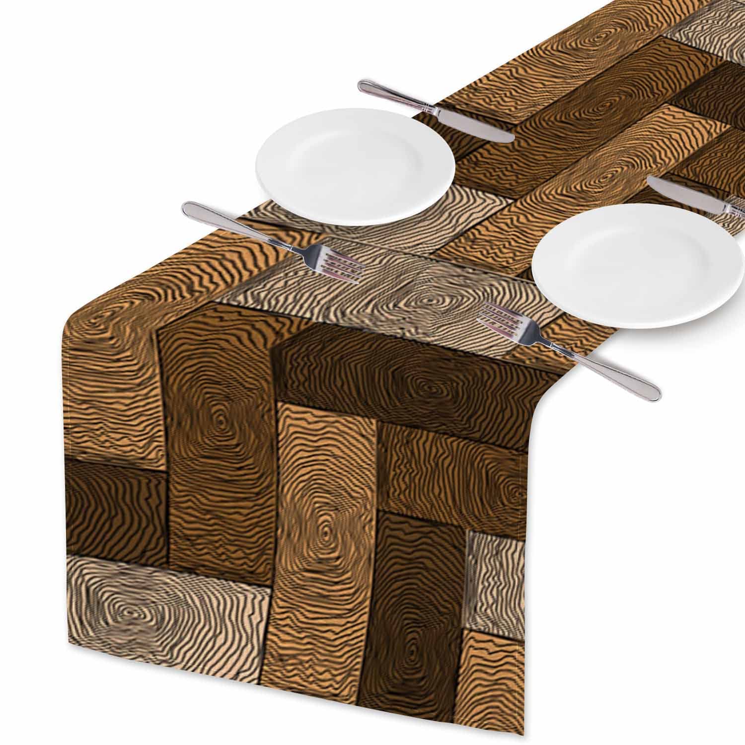 Hosnye Table Runner Brown Wooden Colored Parquet,Cotton Linen Table Runner Decoration For Kitchen Family Dinner Table Holiday Pa