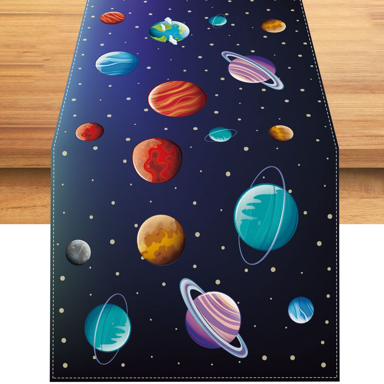 Linen Space Table Runner Glitter Solar System Planets Tablecloth Galaxy Stars Starry Night Home Kitchen Table Decorations And Su