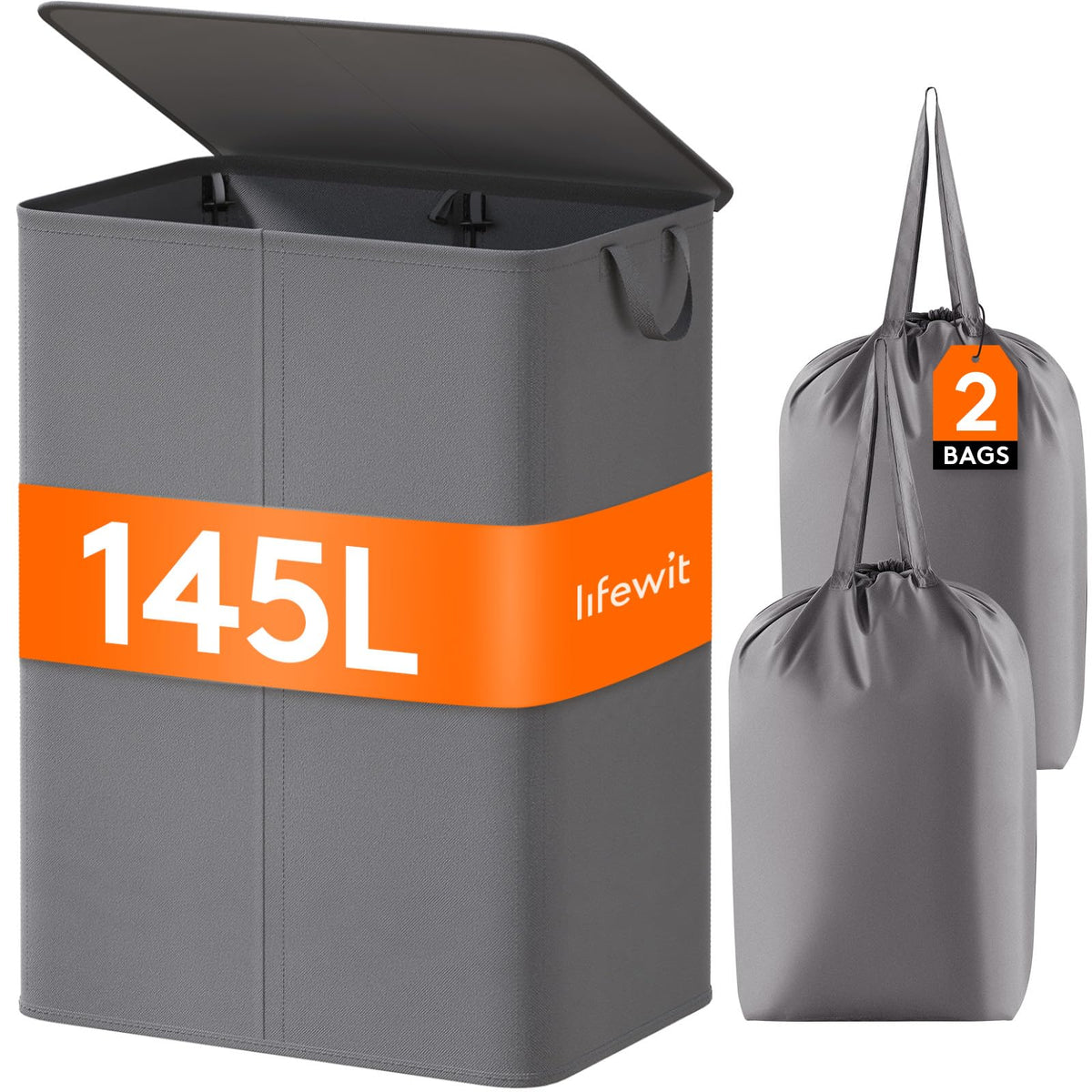 Lifewit 145L Laundry Basket With Lid, Large Double Laundry Hamper 2 Section Dirty Clothes Hamper For Bedroom With 2 Removable La