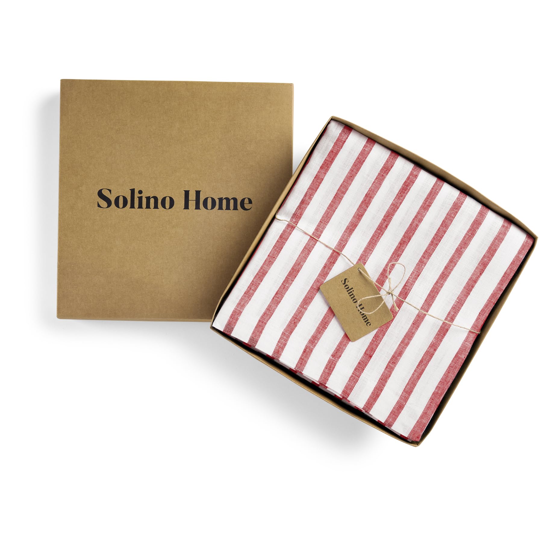 Solino Home Stripe Linen Tablecloth - 100% Pure Linen Red And White Tablecloth 90'' L X 60'' W For Spring - Handcrafted And Mach