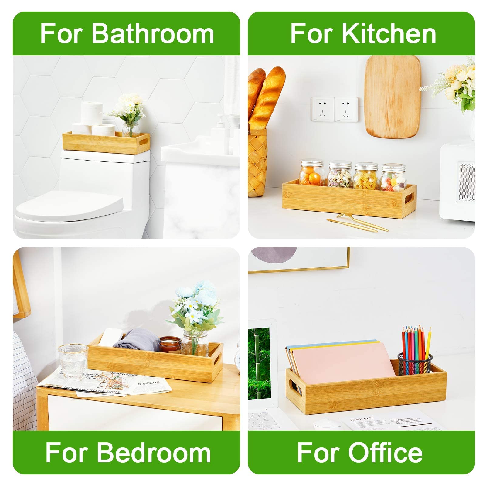 VITVITI Toilet Tray  Bamboo Toilet Paper Storage with Handles  Toilet Tissue Holder Organizer Box Basket  for Toilet Tank/Bathroom/Kitchen Counter  Natural