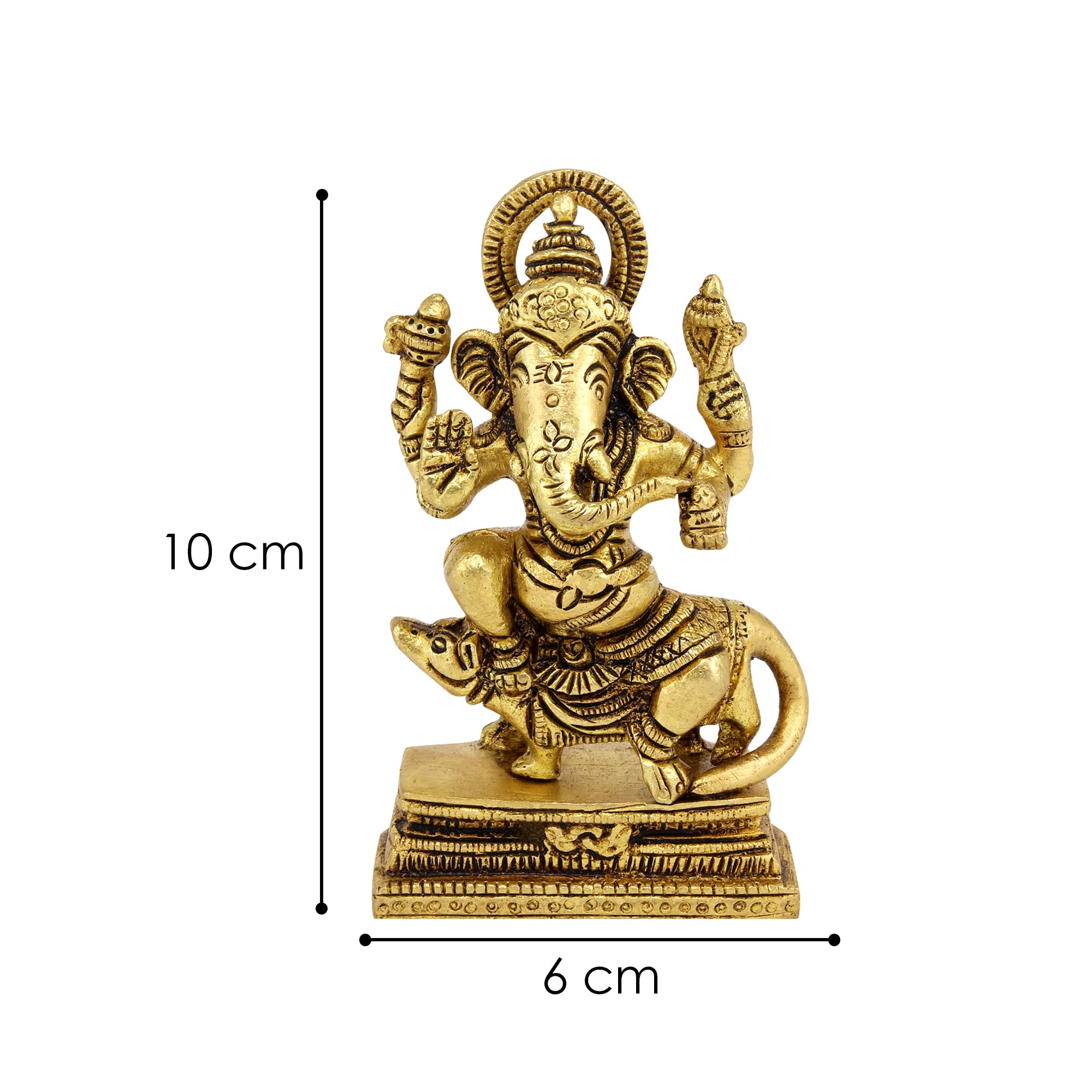 Shreeyaash Brass Ganesha Sitting On Rat Bhagwan Idol Ganesh Ganpati Statue For Home Decoration (4 Inch, Golden)