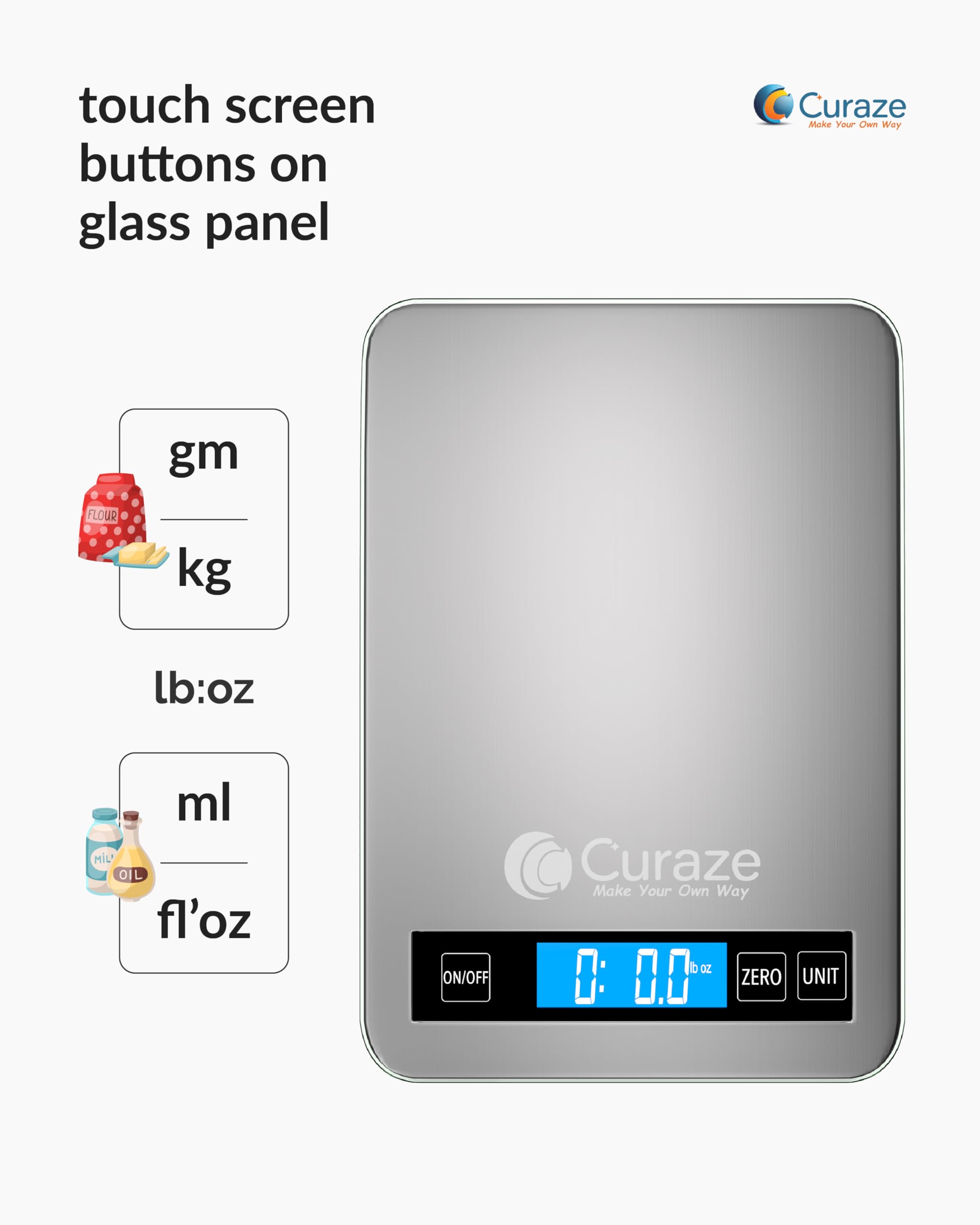 Curaze Digital Food Weight Machine For Kitchen Up To 10 Kg Capacity - Accurate Kitchen Weighing Scale For Home Baking, Cooking &