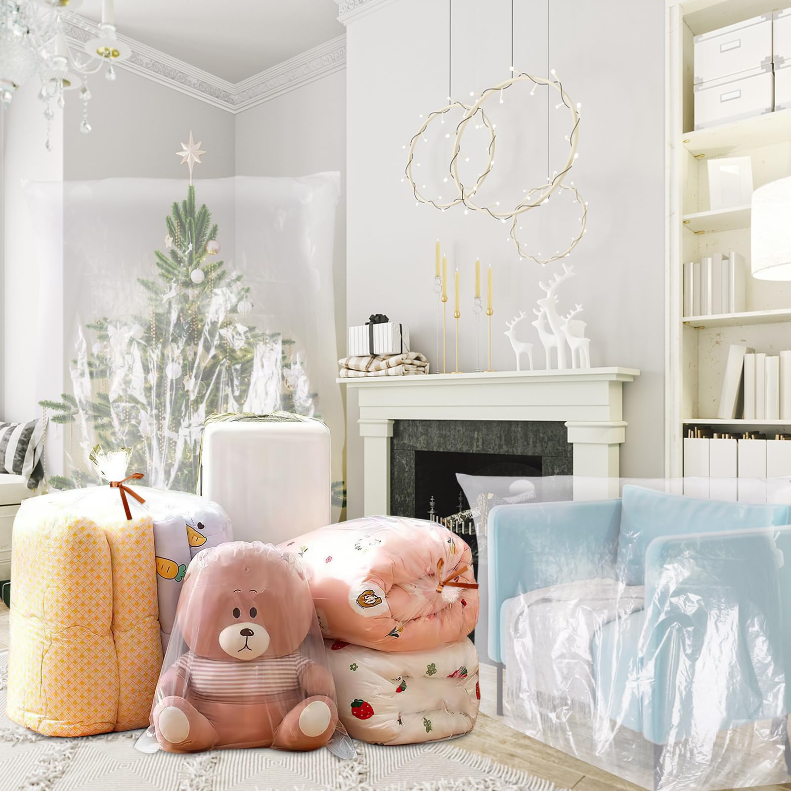 4 Pack Large Clear Plastic Bags, 40'' X 60'' Moistureproof Dustproof Large Storage Bags, Reusable Giant Extra Luggage Storage Ba