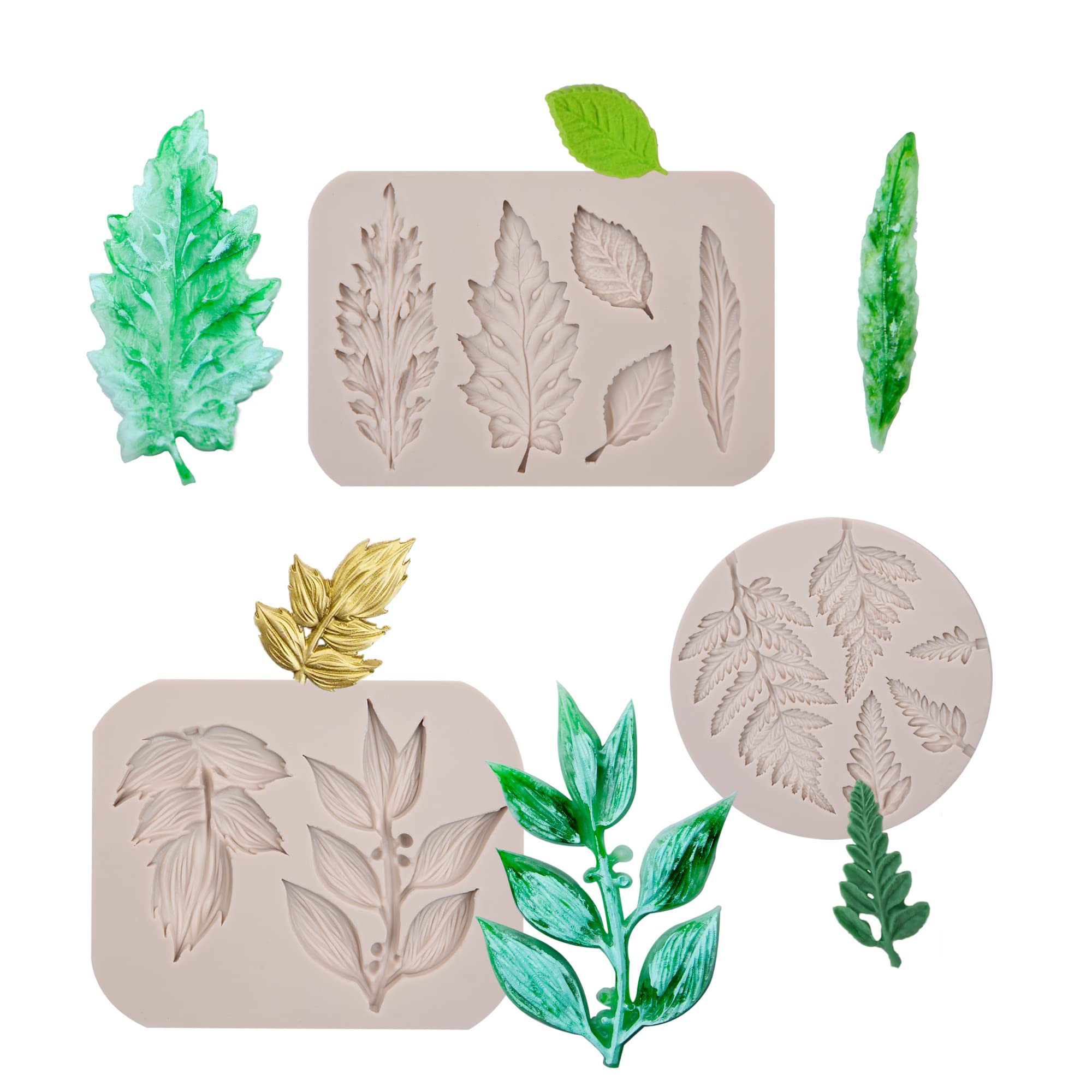 Leaf Fondant Molds, Ferns Silicone Chocolate Mould, Roses Flower Leaves For Cake Decorating Cupcake Topper Candy Sugar Gum Paste