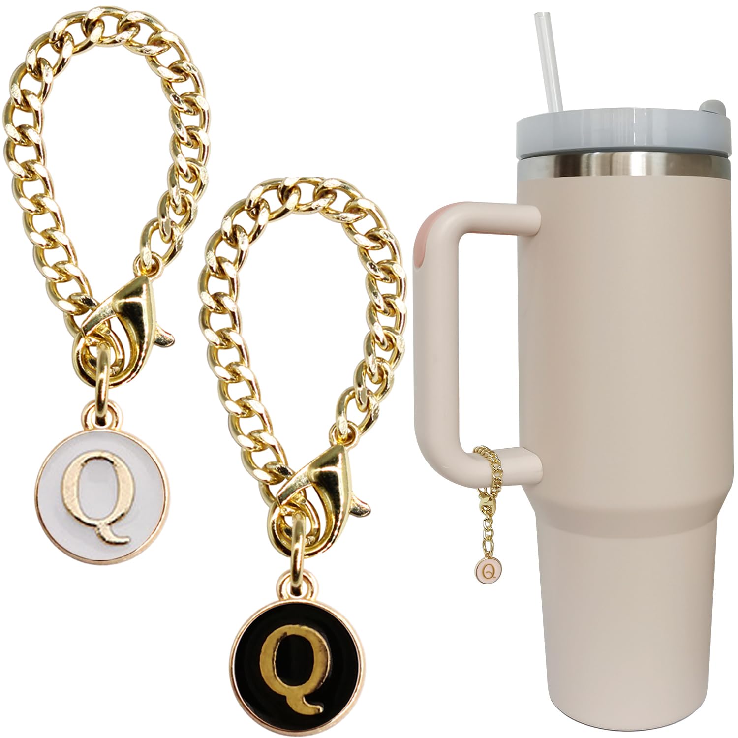 Wabogove Letter Charm Accessories for Stanley Cup 2PCS Initial Name ID Personalized Handle Charm for Stanley Tumbler (Q)