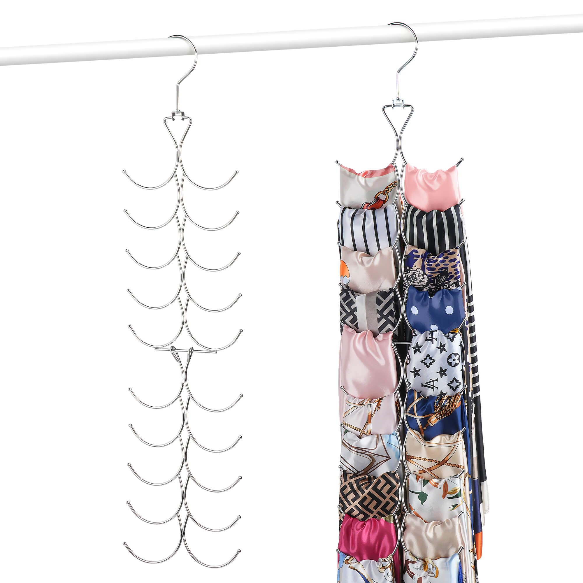 Omhomety 2 Pack Scarf Hanger For Closet, 20 Large Capacity Scarf Organizer, Space Saving Scarf Holder Hijab Rack Closet Organize