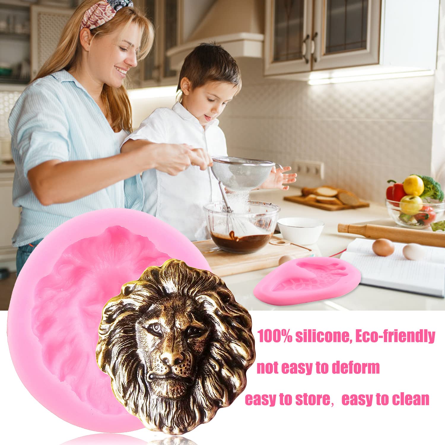 Zixiang Lion Head Silicone Molds Fox Giraffe Elephant Fondant Mold Animal Head Candy Mold For Cake Decorating Chocolate Polymer